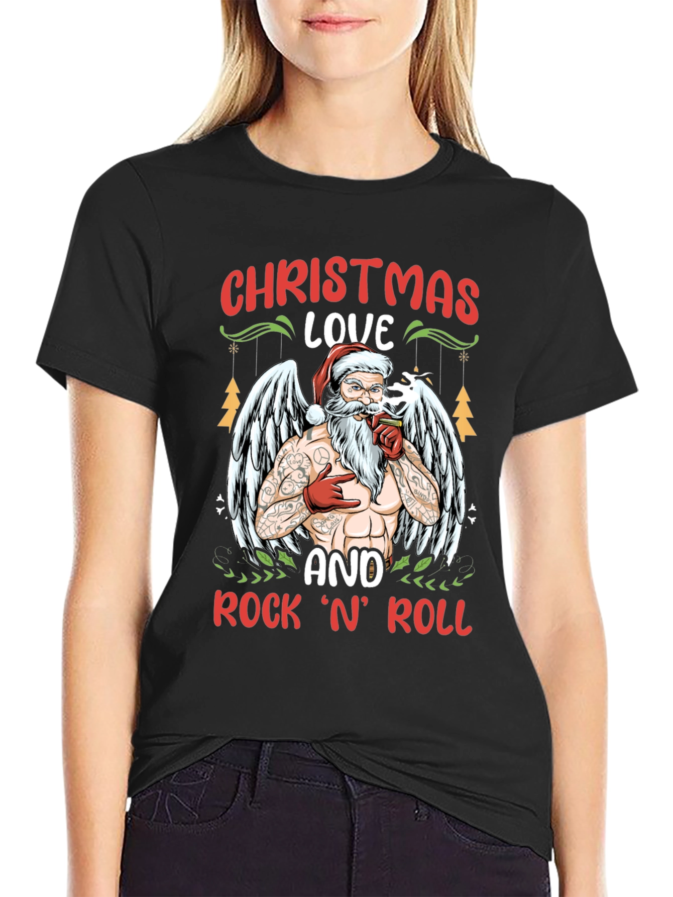 Christmas Love & Rock n Roll Santa T-Shirt