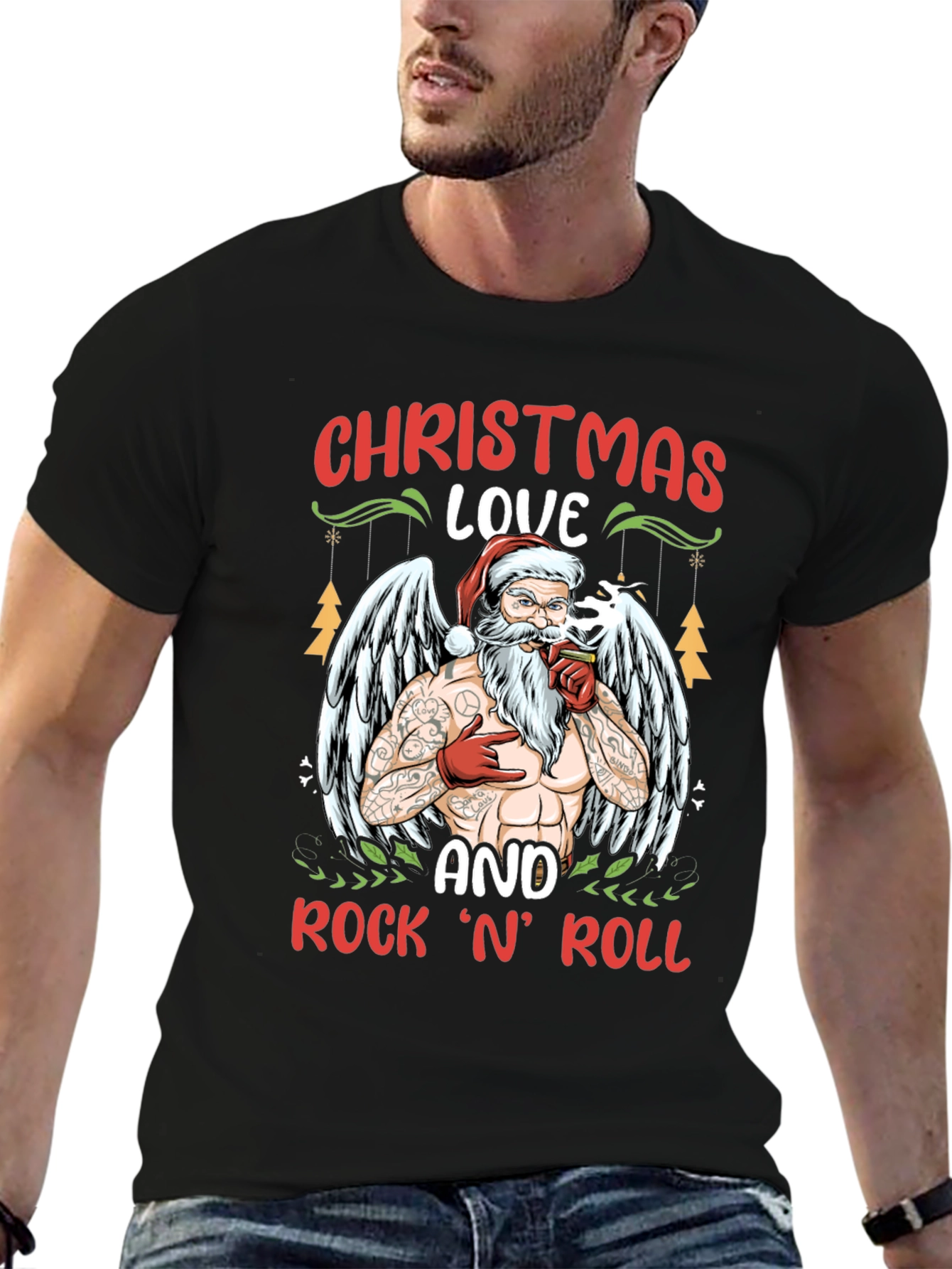 Christmas Love & Rock n Roll Santa T-Shirt