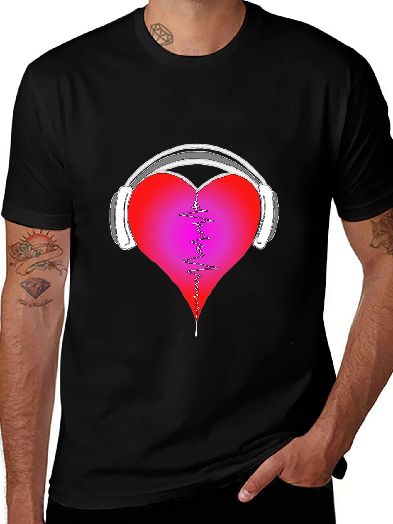 Heart Headphones Graphic Tee - Music Lover Shirt
