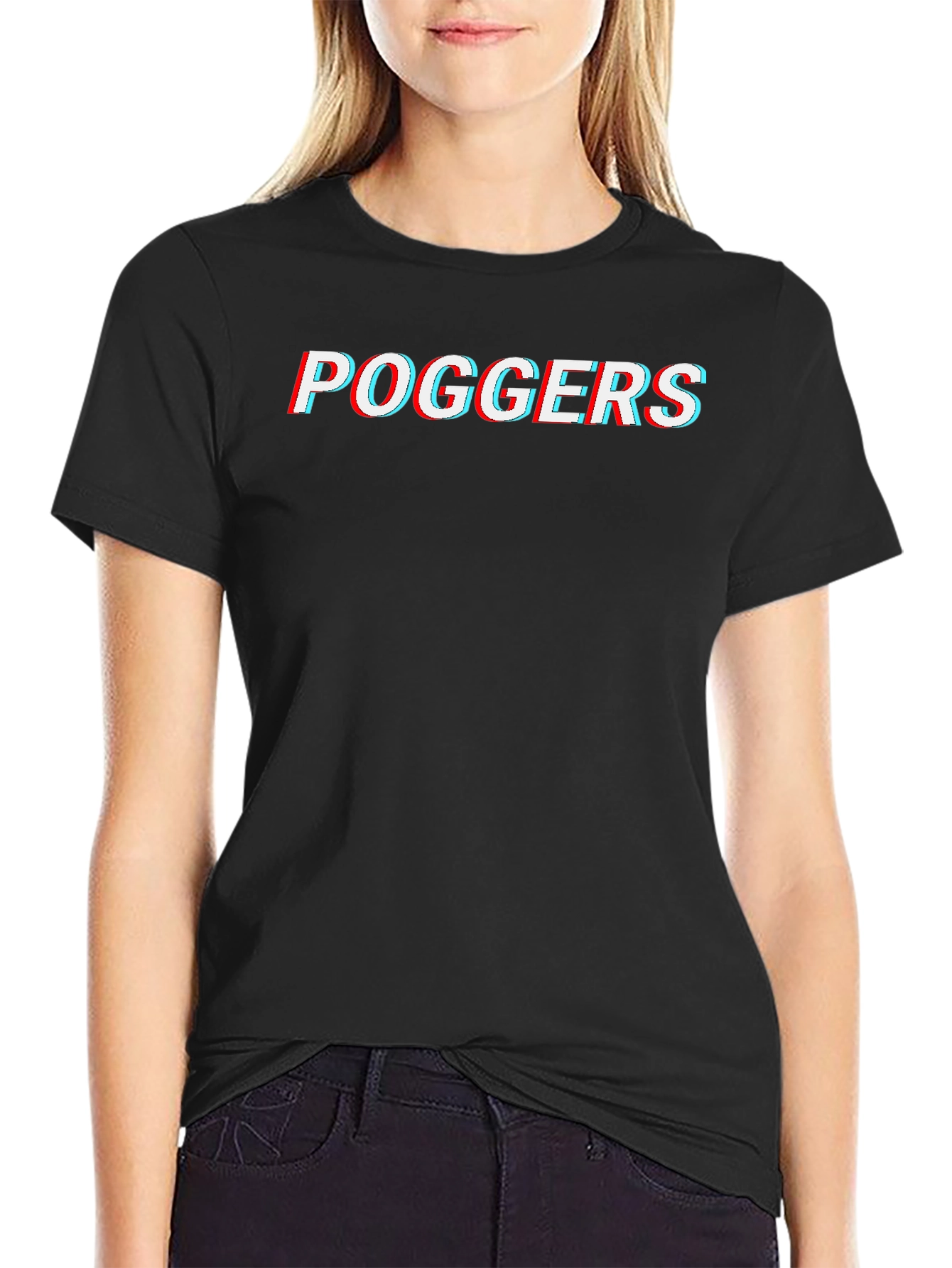 Poggers Glitch Style Graphic Tee - Black
