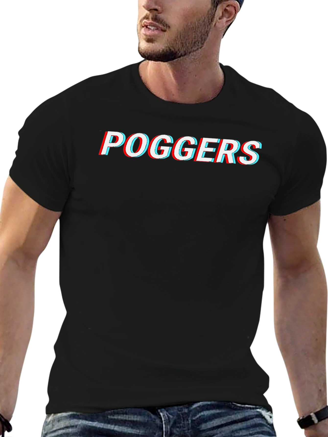 Poggers Glitch Style Graphic Tee - Black