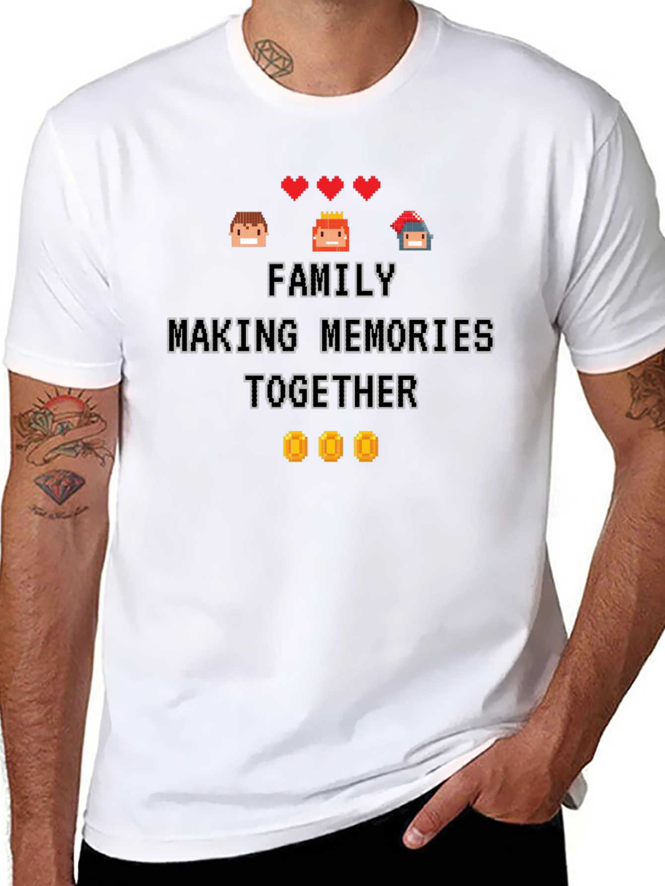 Family Making Memories Together Pixel Art Black T-Shirt