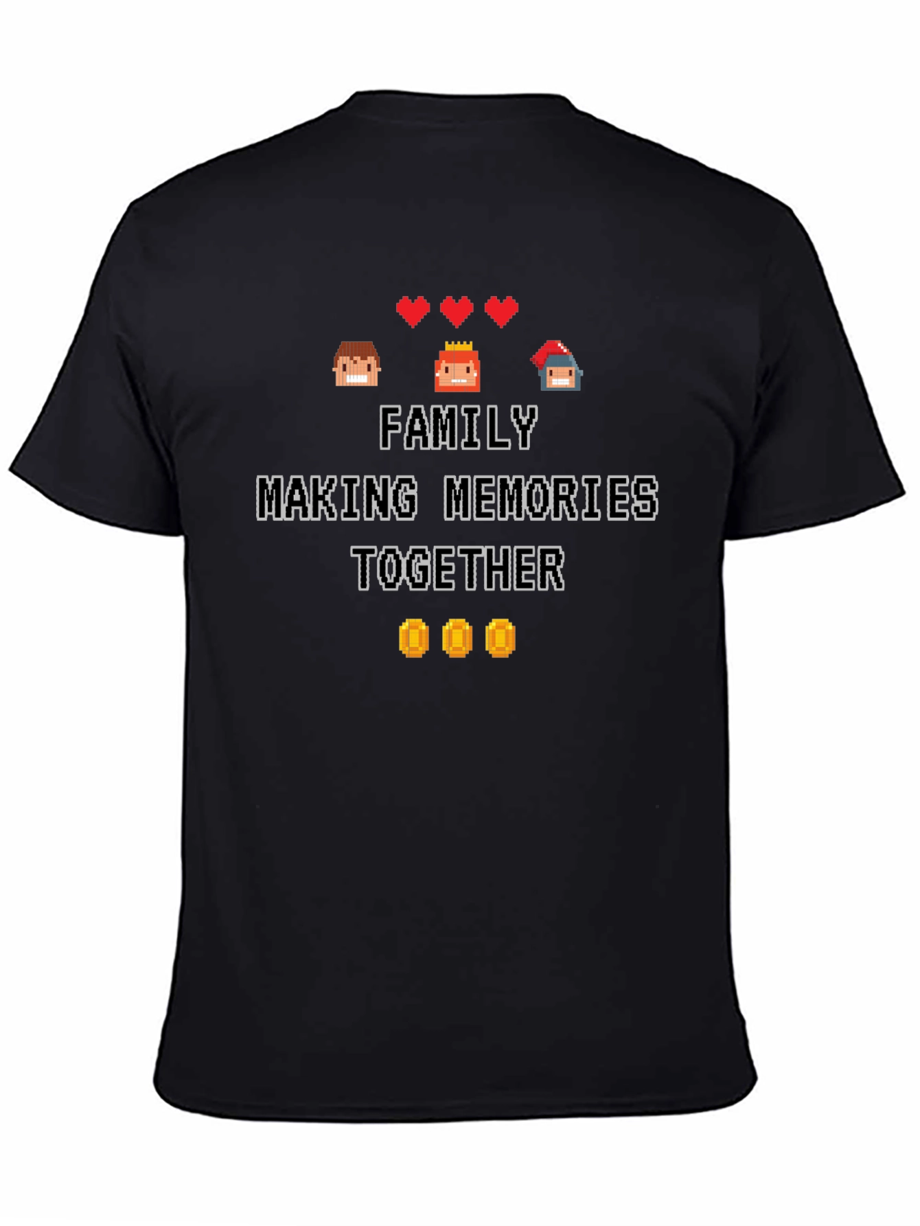 Family Making Memories Together Pixel Art Black T-Shirt
