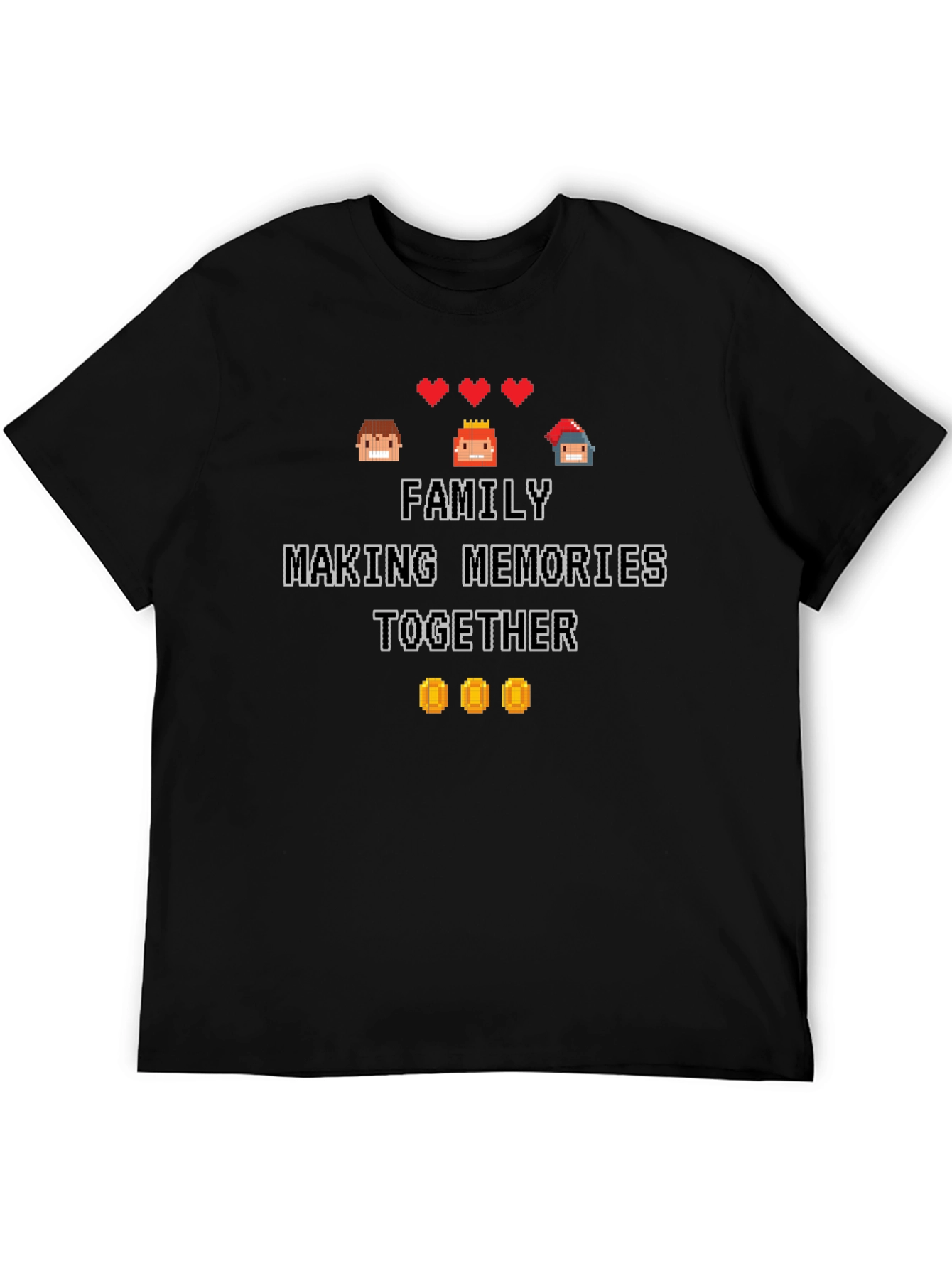 Family Making Memories Together Pixel Art Black T-Shirt