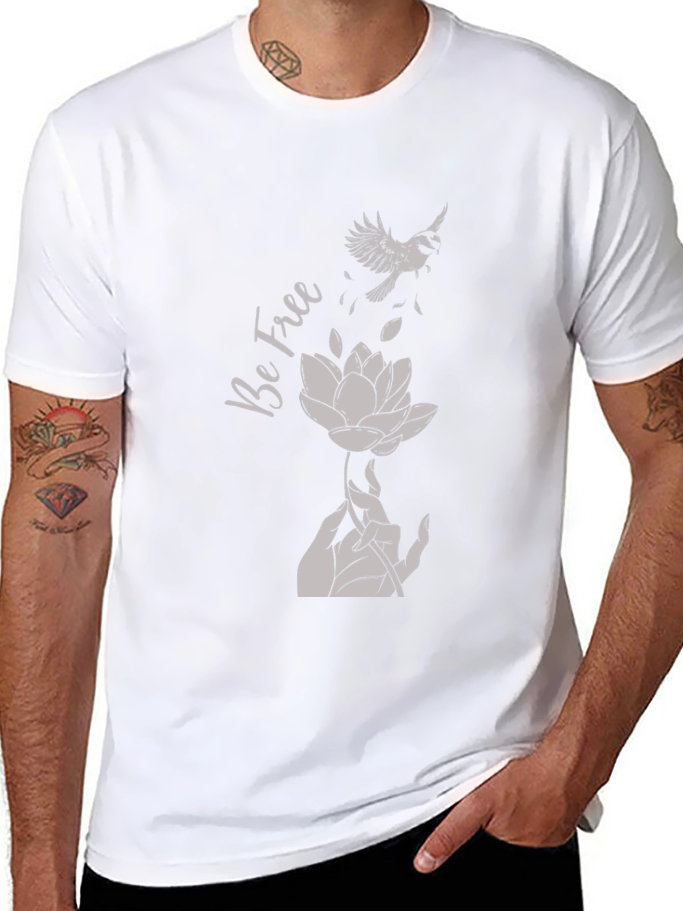 Be Free Graphic Tee - Bird & Lotus Design