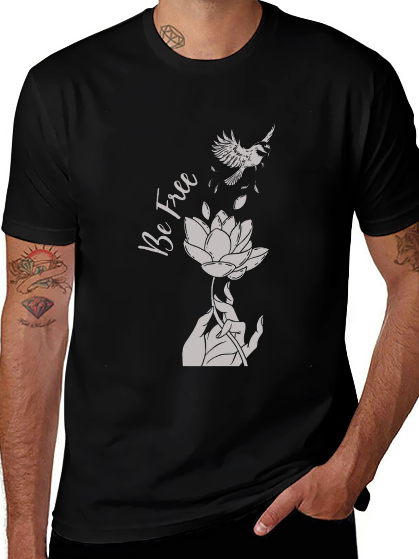 Be Free Graphic Tee - Bird & Lotus Design