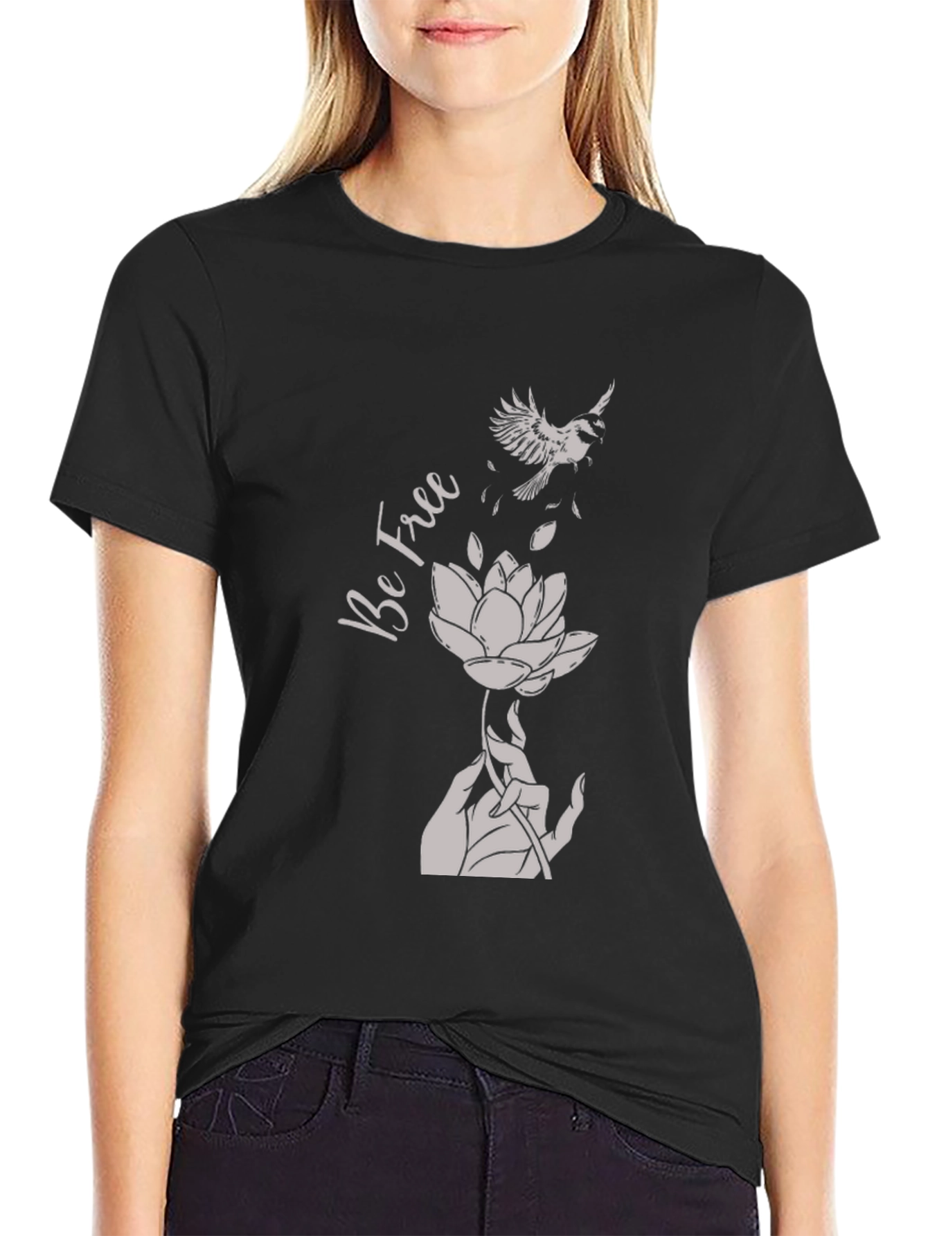 Be Free Graphic Tee - Bird & Lotus Design