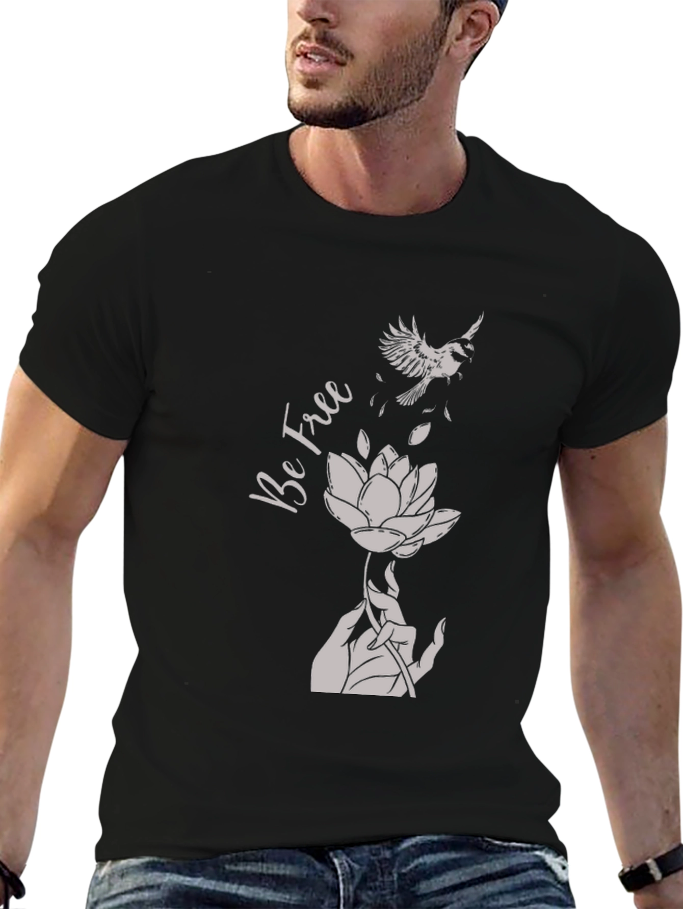 Be Free Graphic Tee - Bird & Lotus Design