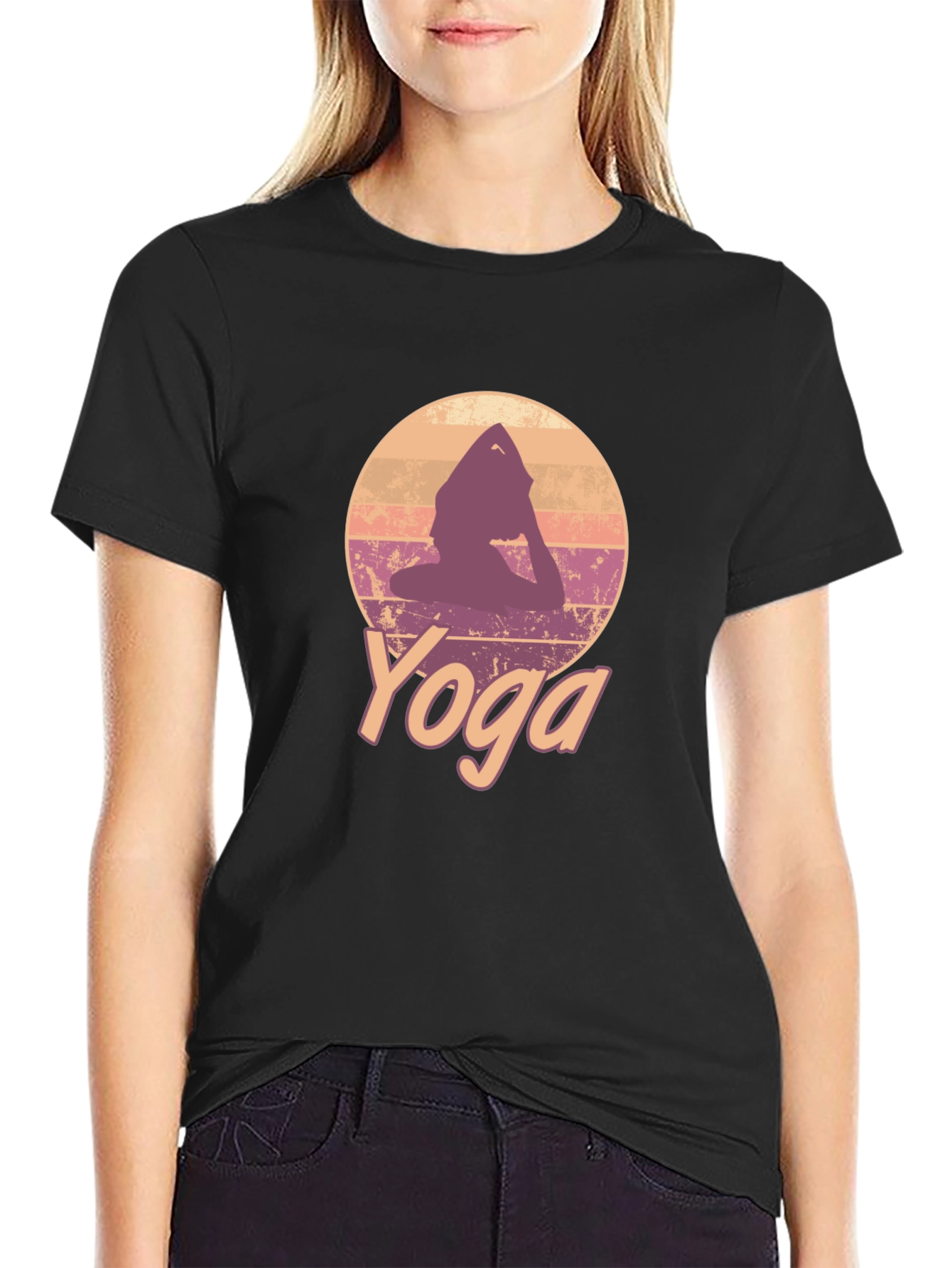 Retro Yoga Pose Graphic Tee - Black