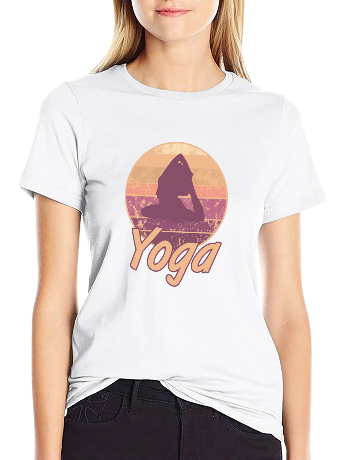 Retro Yoga Pose Graphic Tee - Black