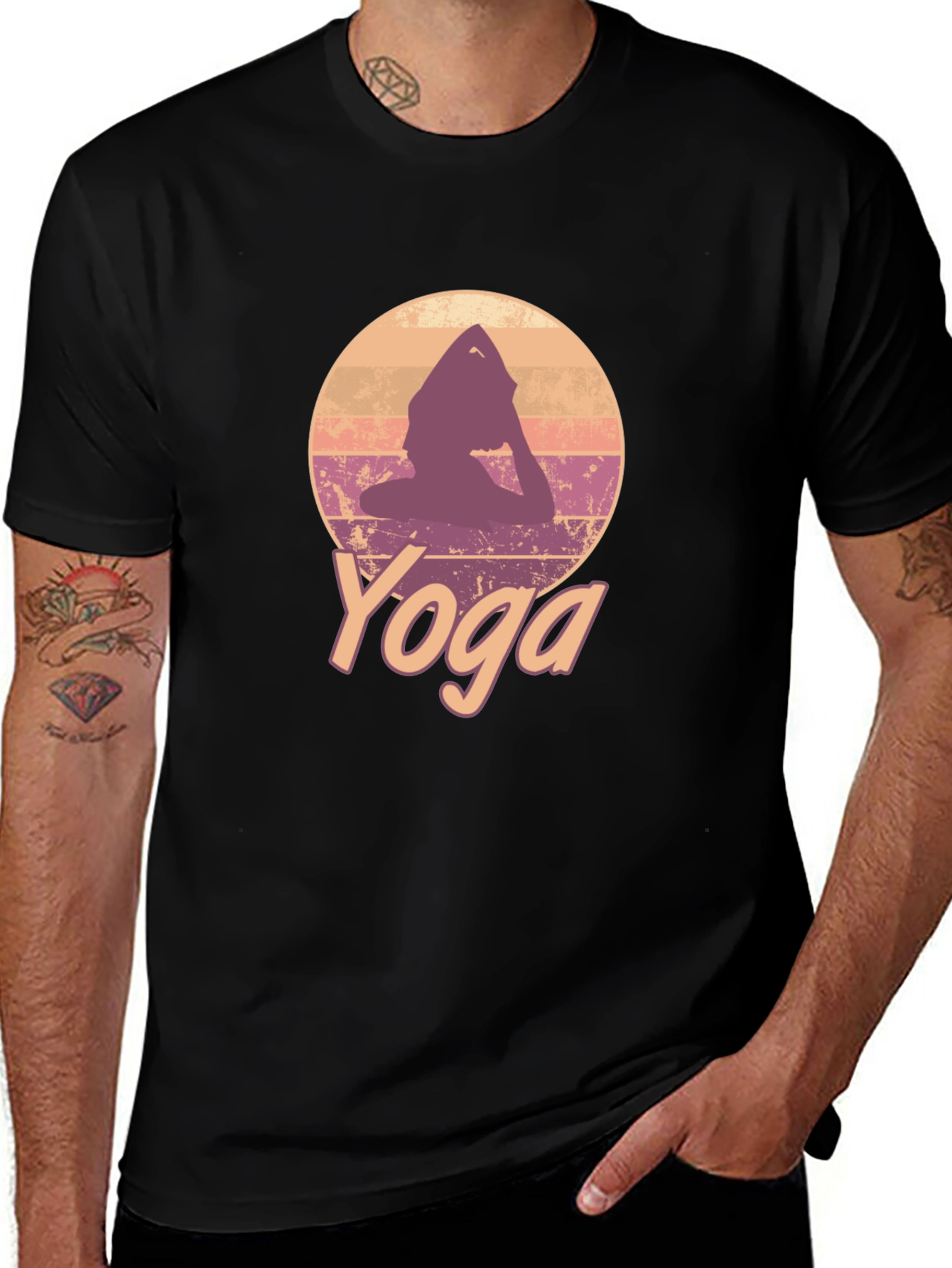 Retro Yoga Pose Graphic Tee - Black