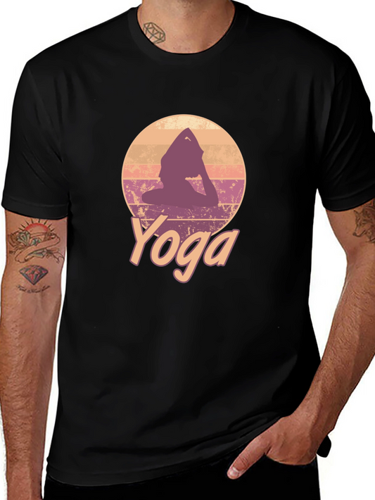 Retro Yoga Pose Graphic Tee - Black