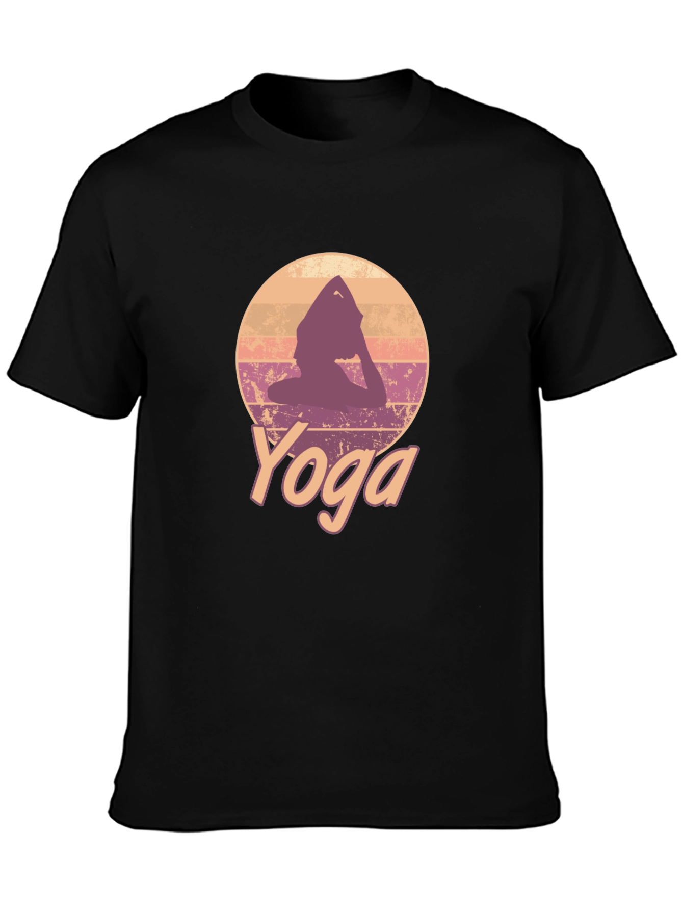 Retro Yoga Pose Graphic Tee - Black