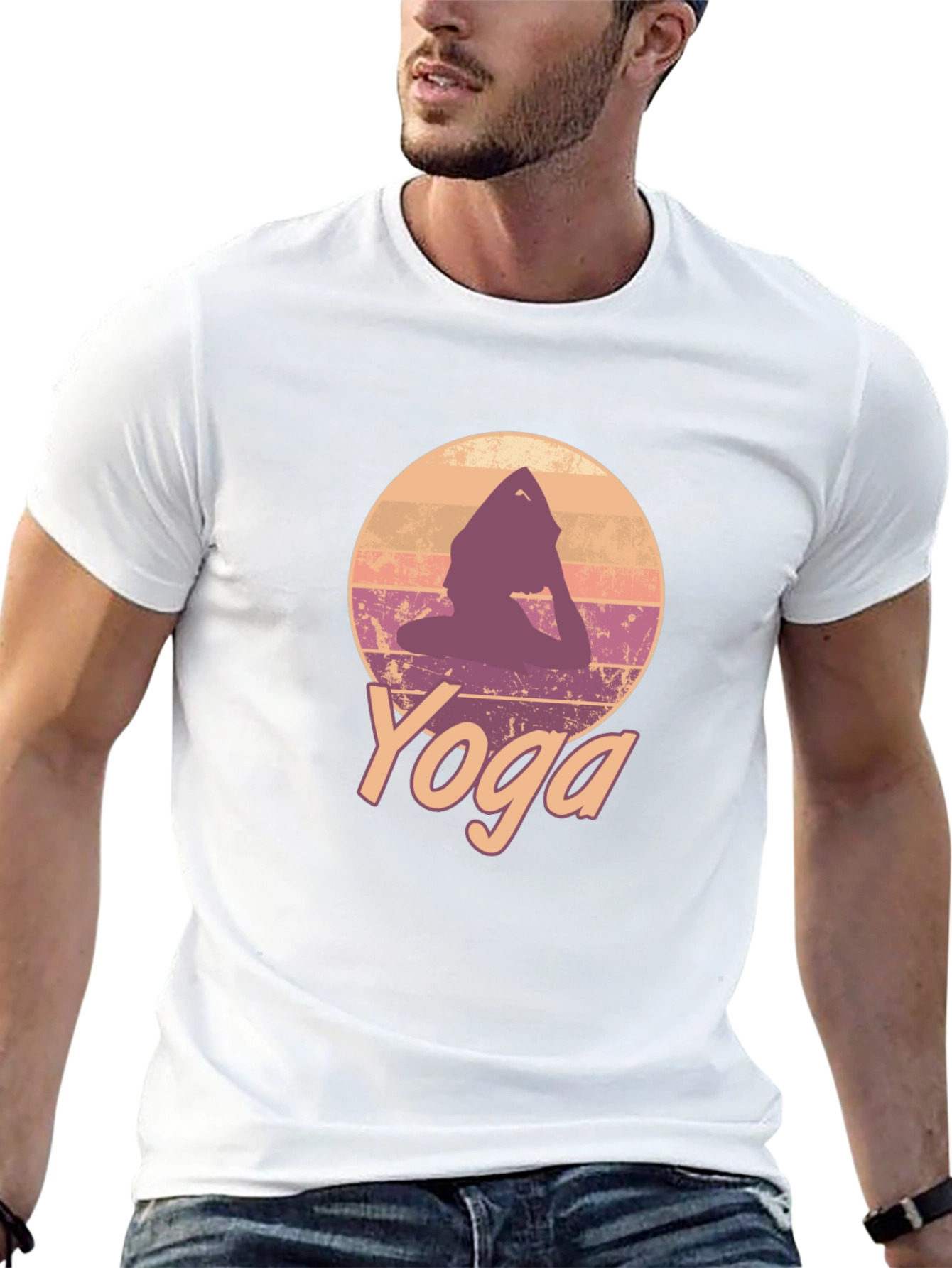 Retro Yoga Pose Graphic Tee - Black