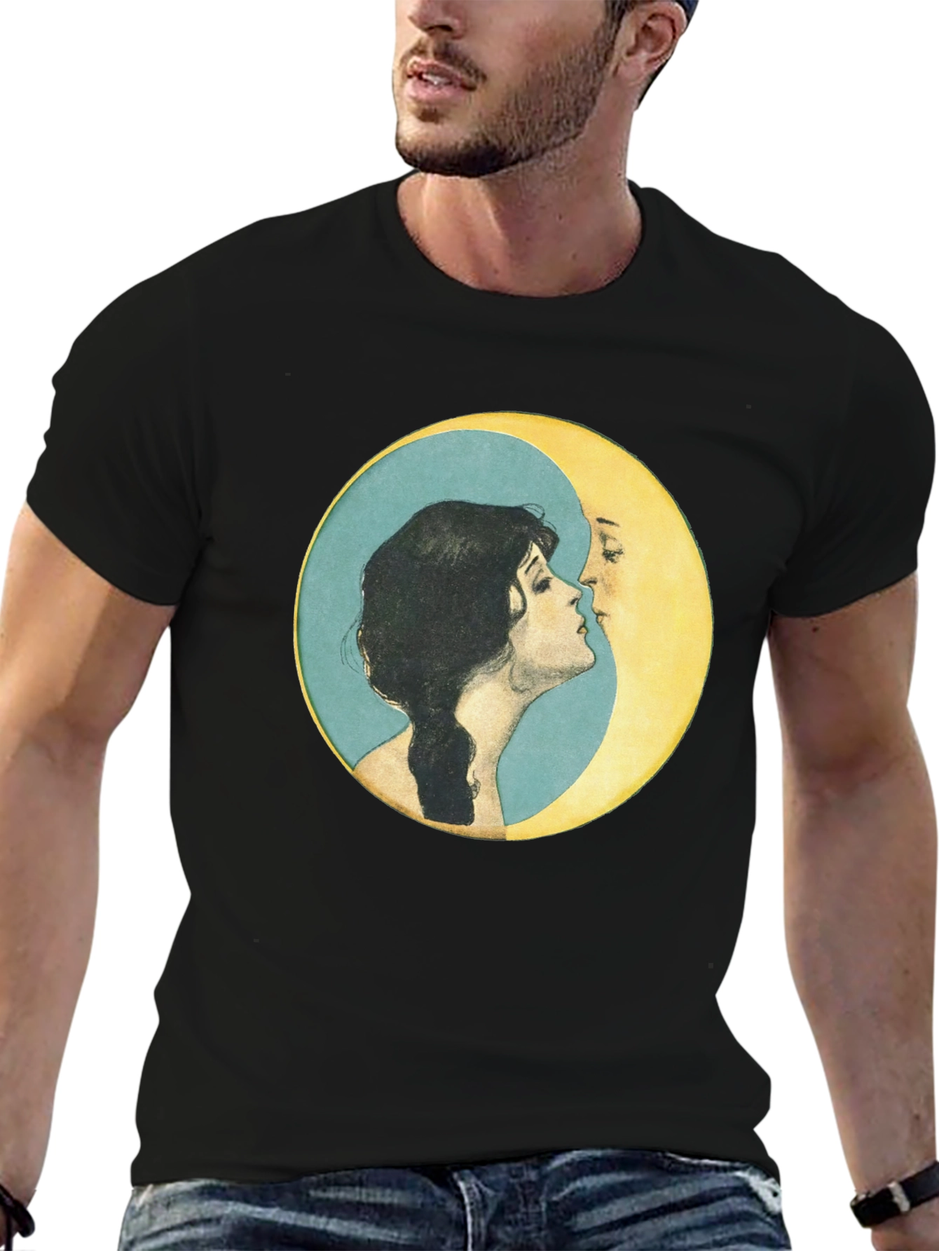 Yin Yang Moon Kiss T-Shirt - Black