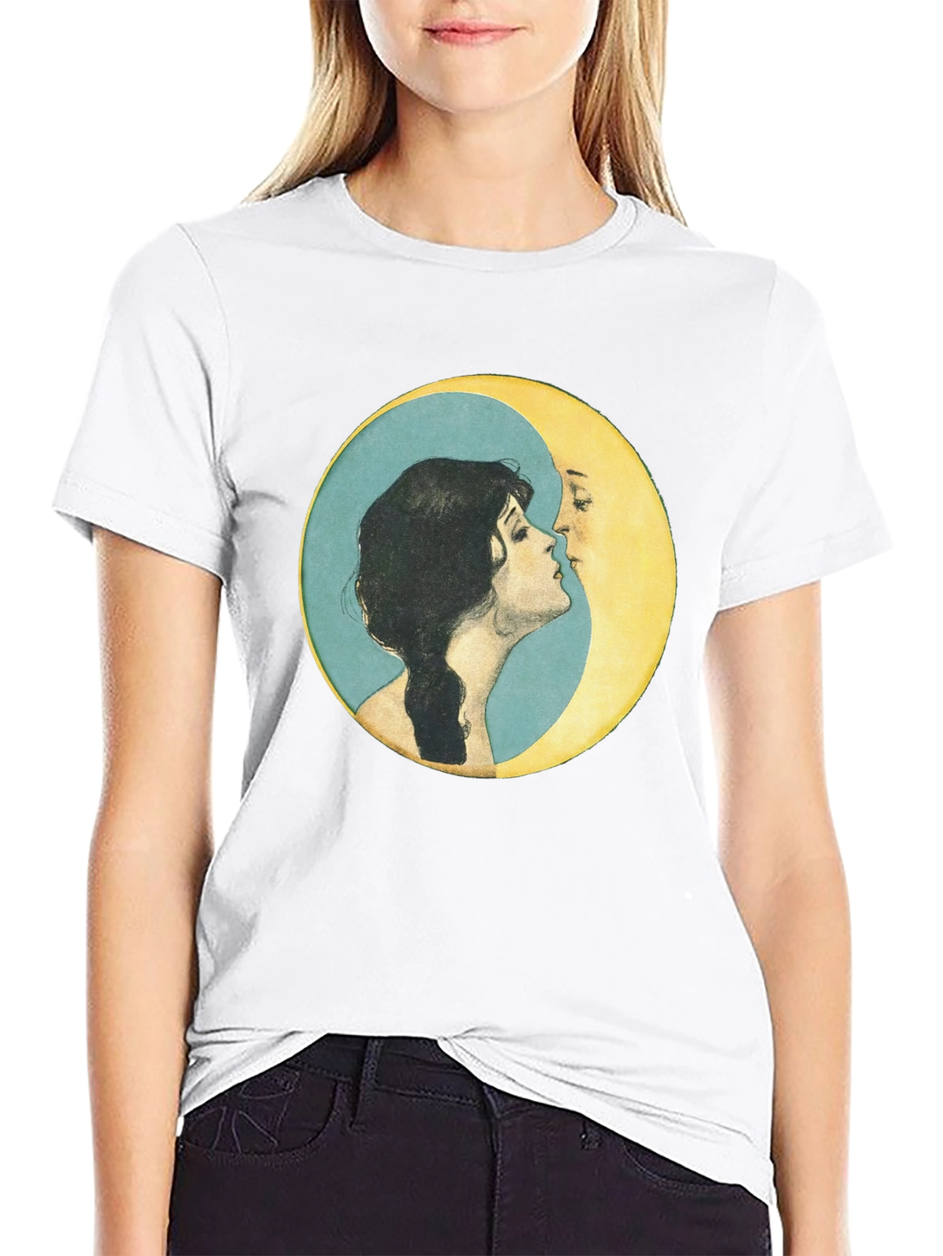 Yin Yang Moon Kiss T-Shirt - Black