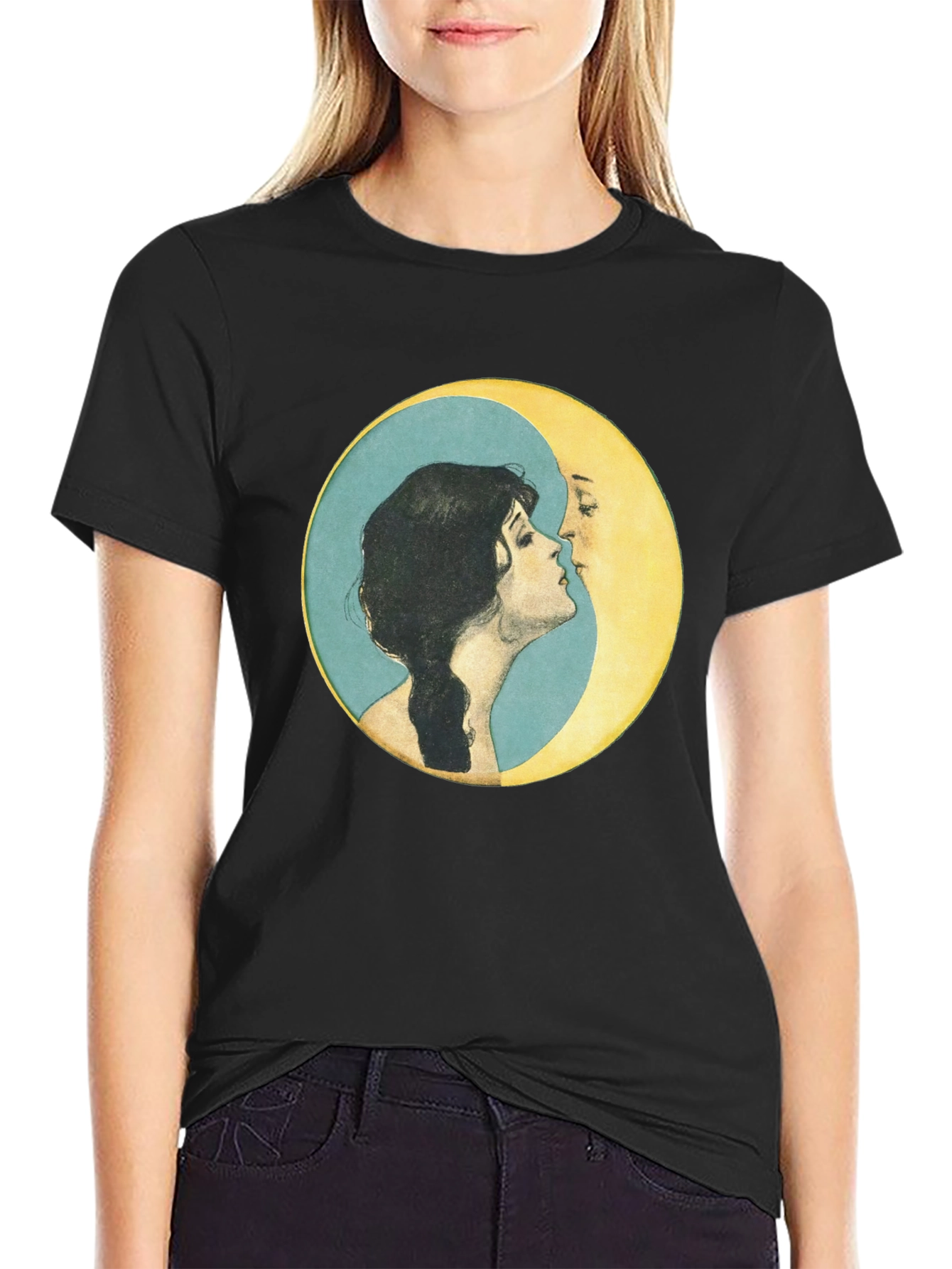 Yin Yang Moon Kiss T-Shirt - Black