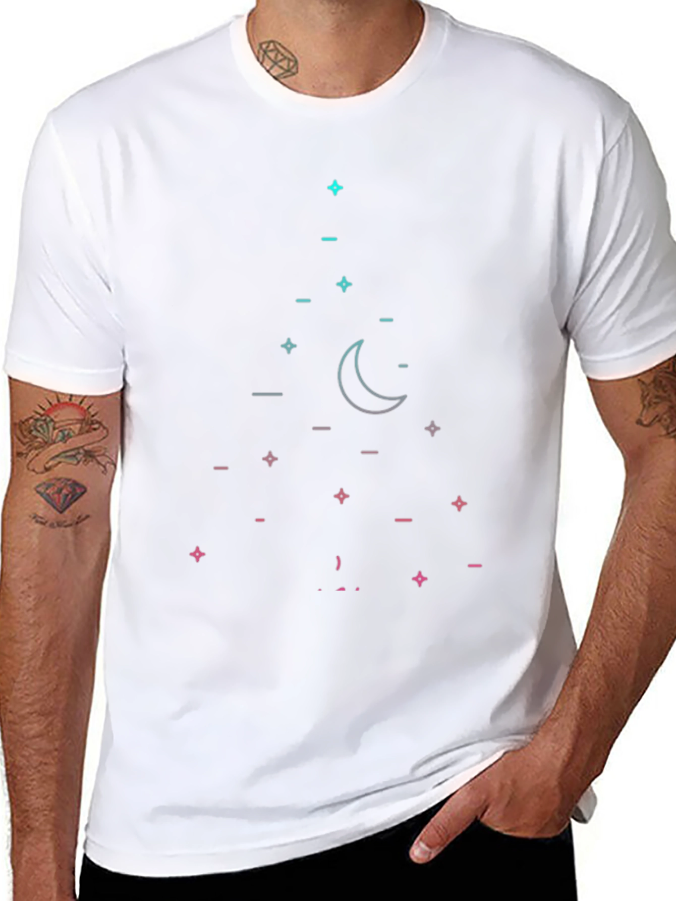 Geometric Moon & Stars Black T-Shirt