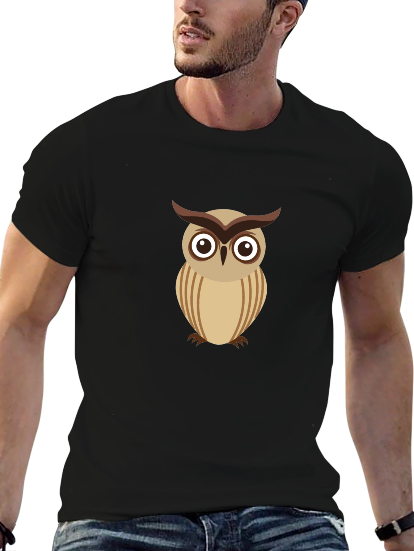 Cool Owl Graphic Tee - Black Cotton Comfort