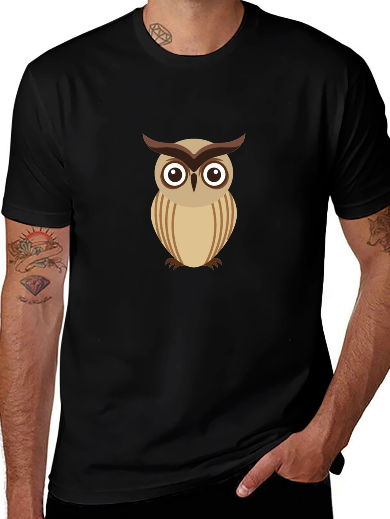 Cool Owl Graphic Tee - Black Cotton Comfort