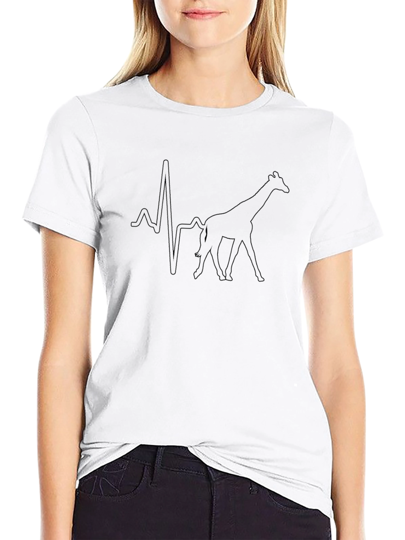Giraffe Heartbeat Line Black T-Shirt