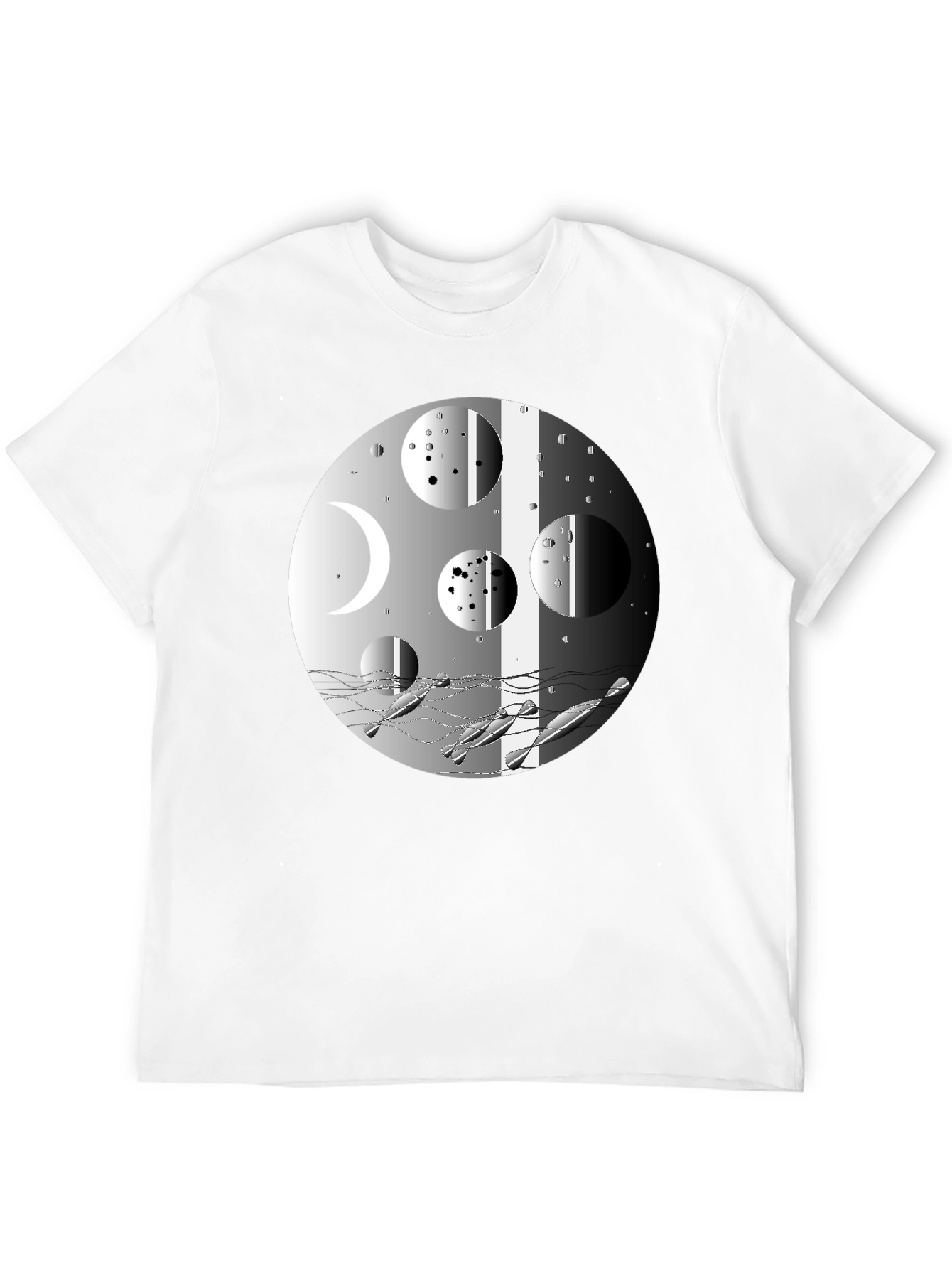 Abstract Moon Phases Graphic Black T-Shirt