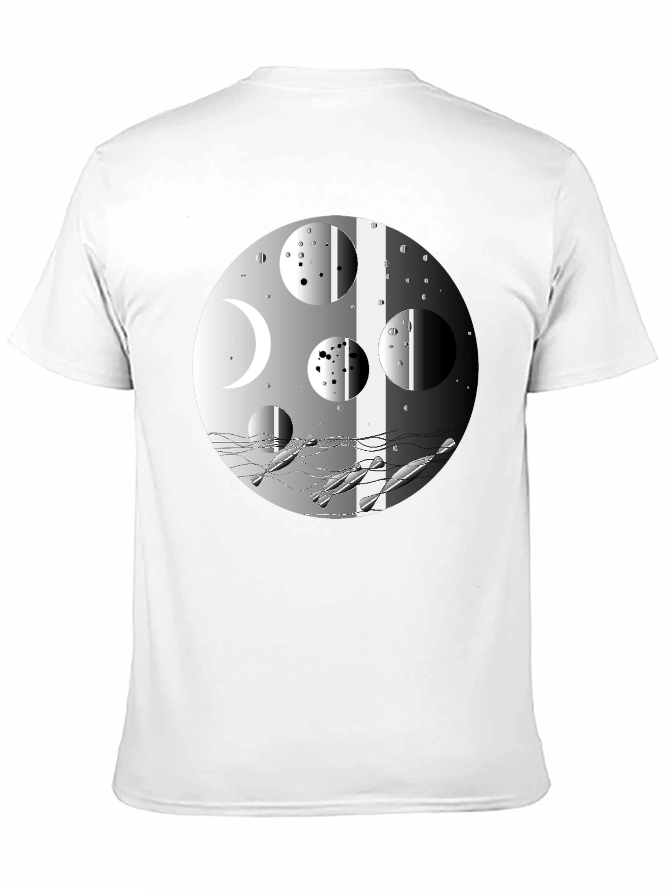 Abstract Moon Phases Graphic Black T-Shirt