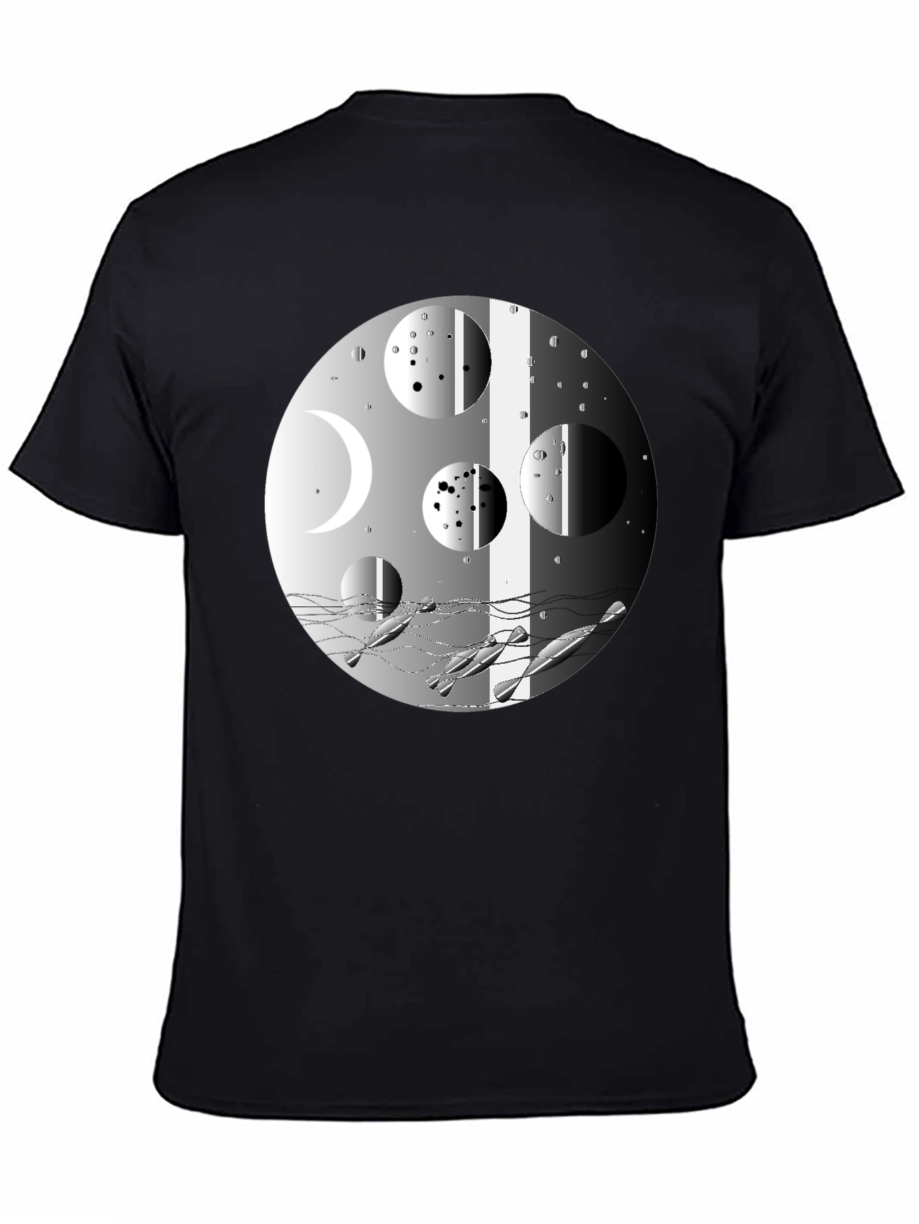 Abstract Moon Phases Graphic Black T-Shirt