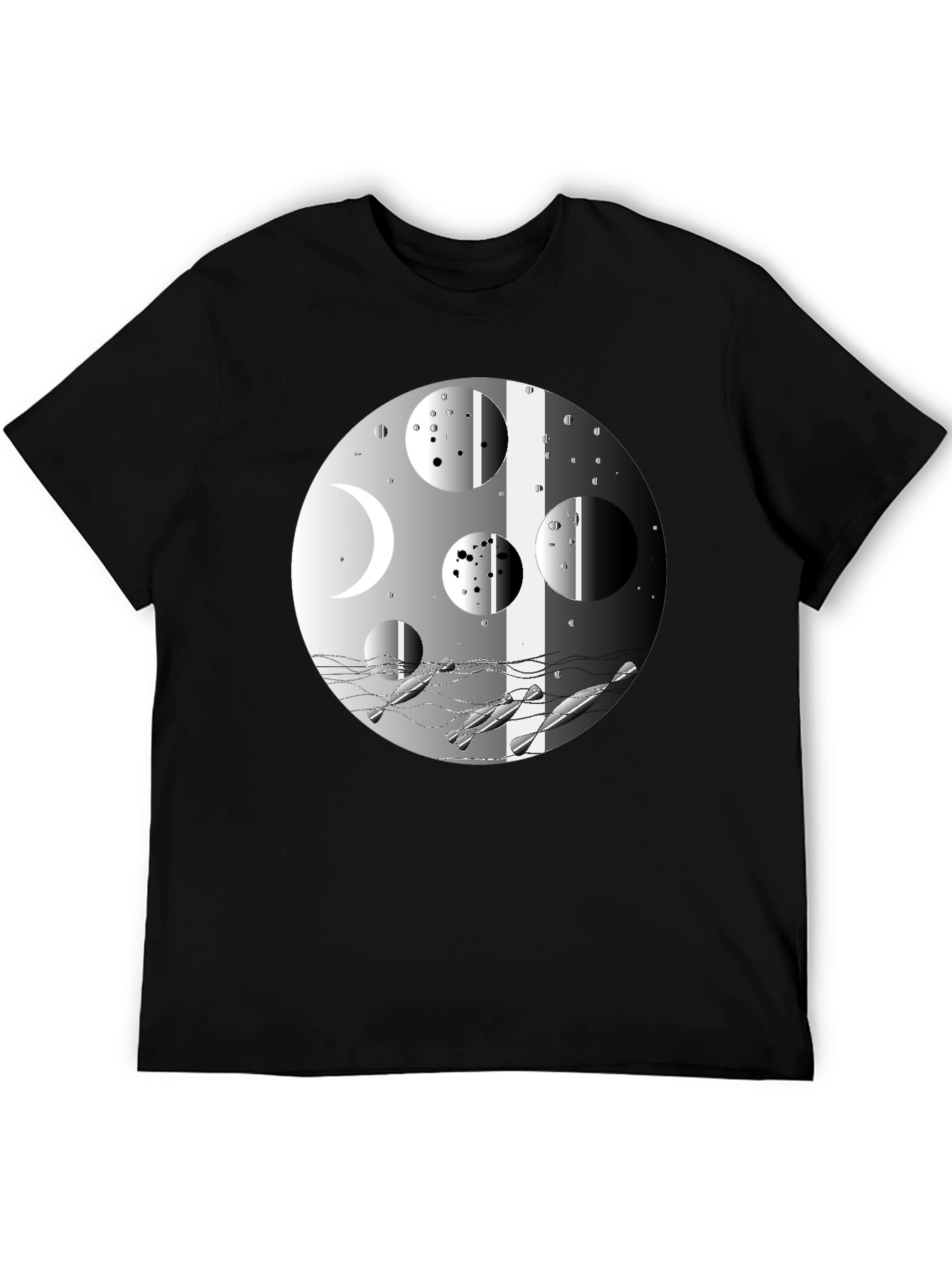 Abstract Moon Phases Graphic Black T-Shirt