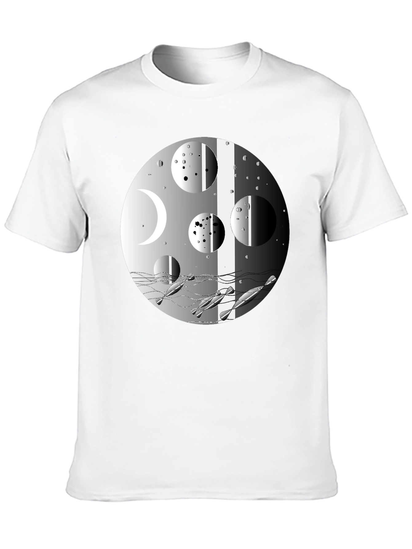 Abstract Moon Phases Graphic Black T-Shirt