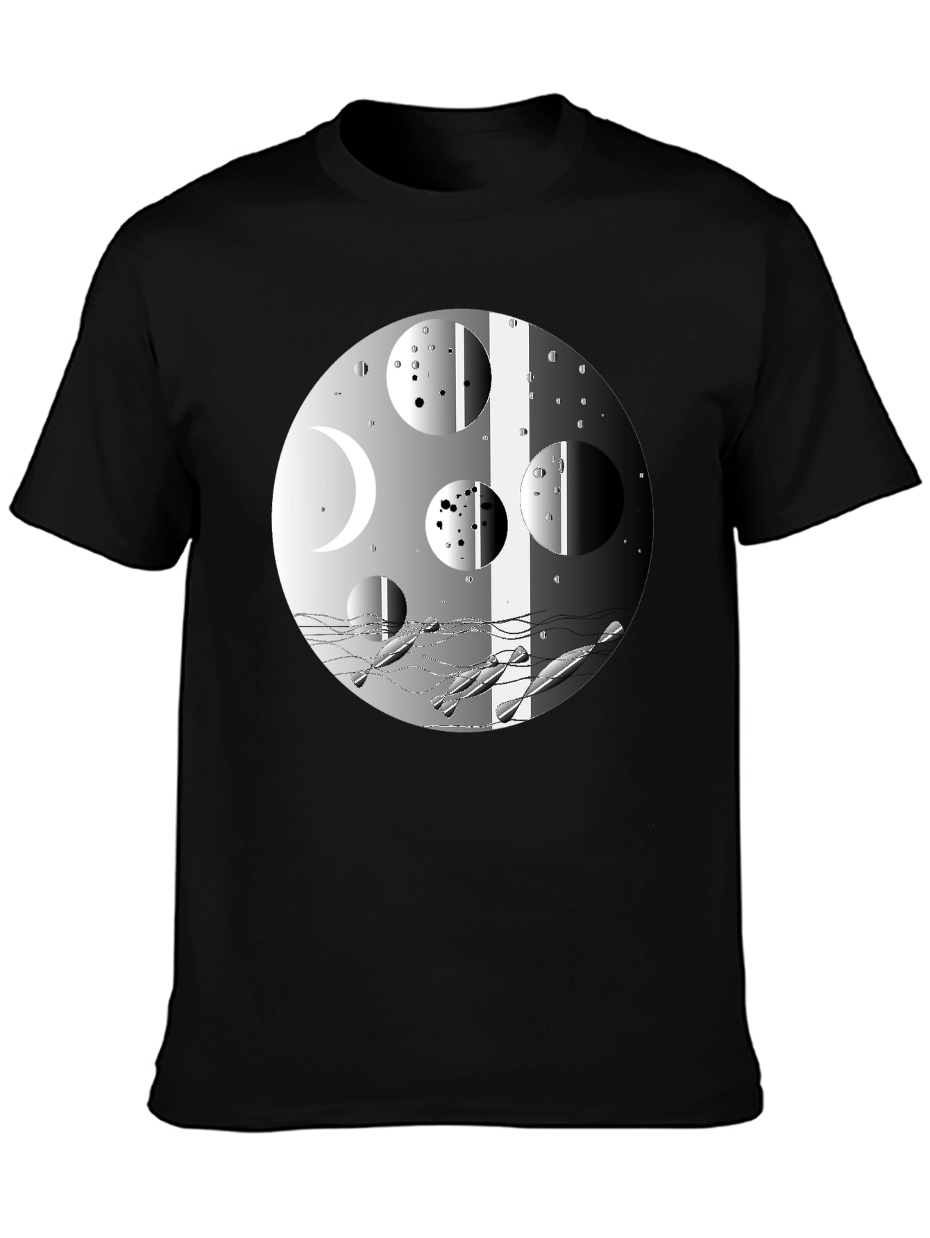 Abstract Moon Phases Graphic Black T-Shirt
