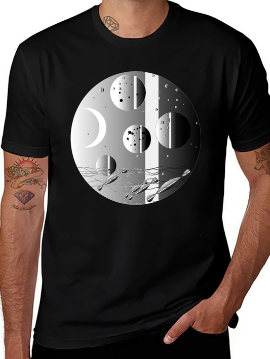 Abstract Moon Phases Graphic Black T-Shirt