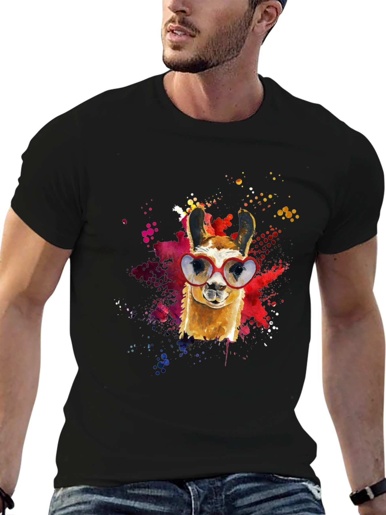 Llama Heart Sunglasses Black T-Shirt