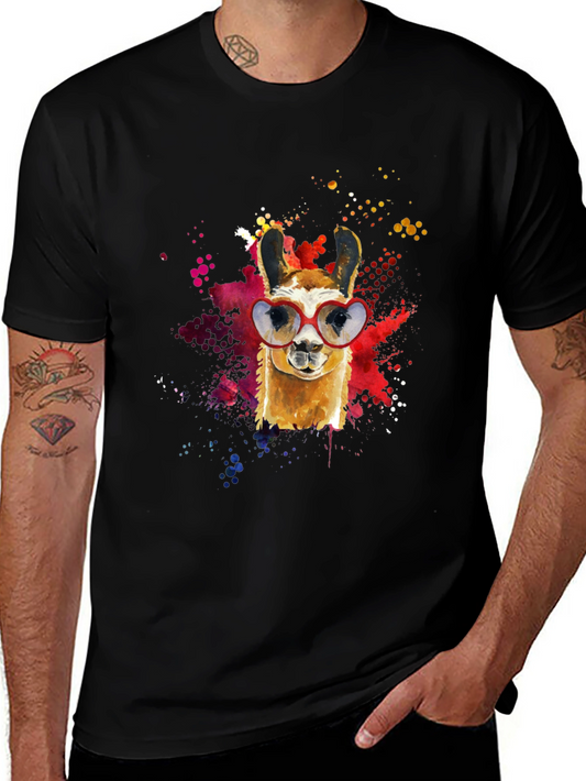 Llama Heart Sunglasses Black T-Shirt