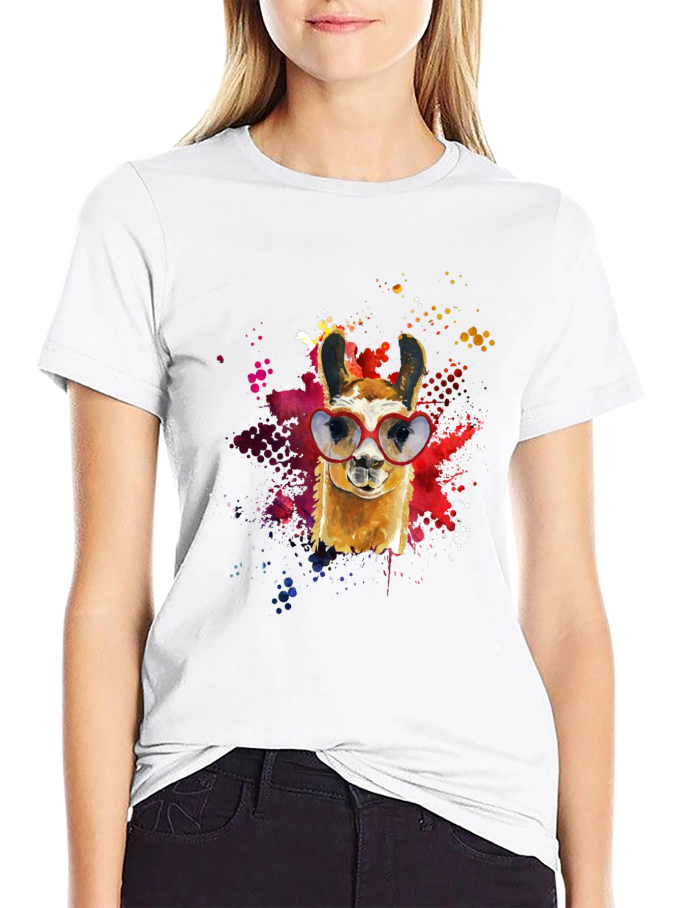 Llama Heart Sunglasses Black T-Shirt