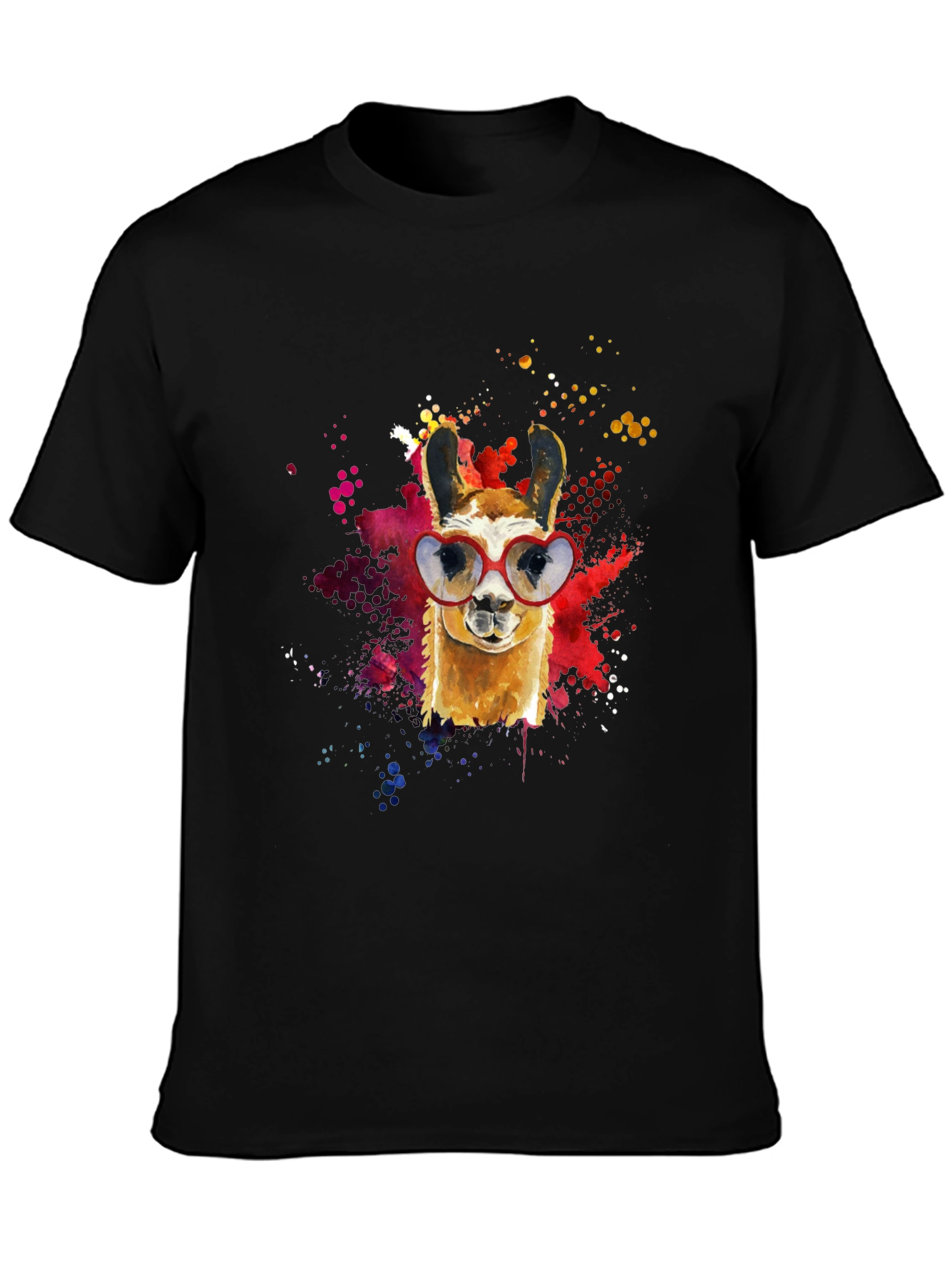 Llama Heart Sunglasses Black T-Shirt