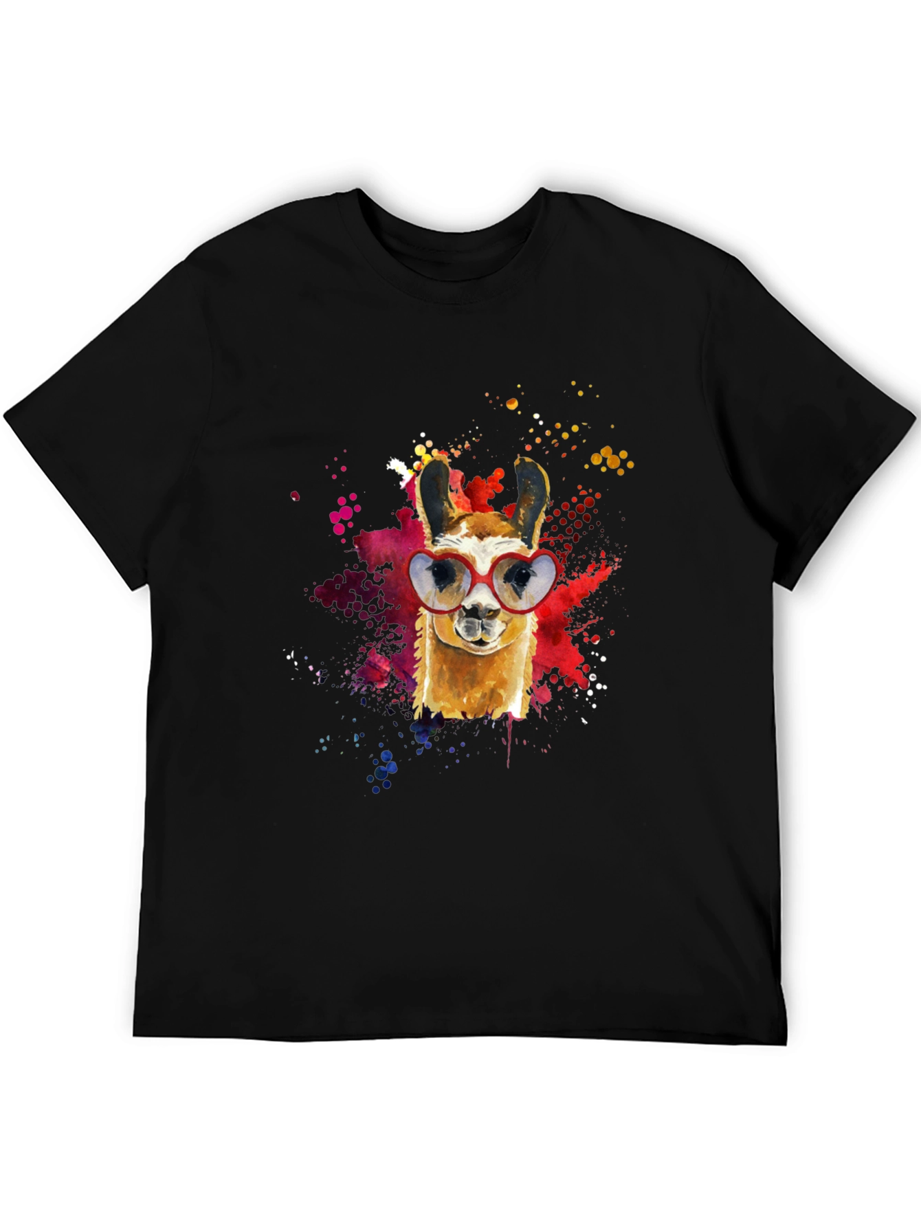 Llama Heart Sunglasses Black T-Shirt