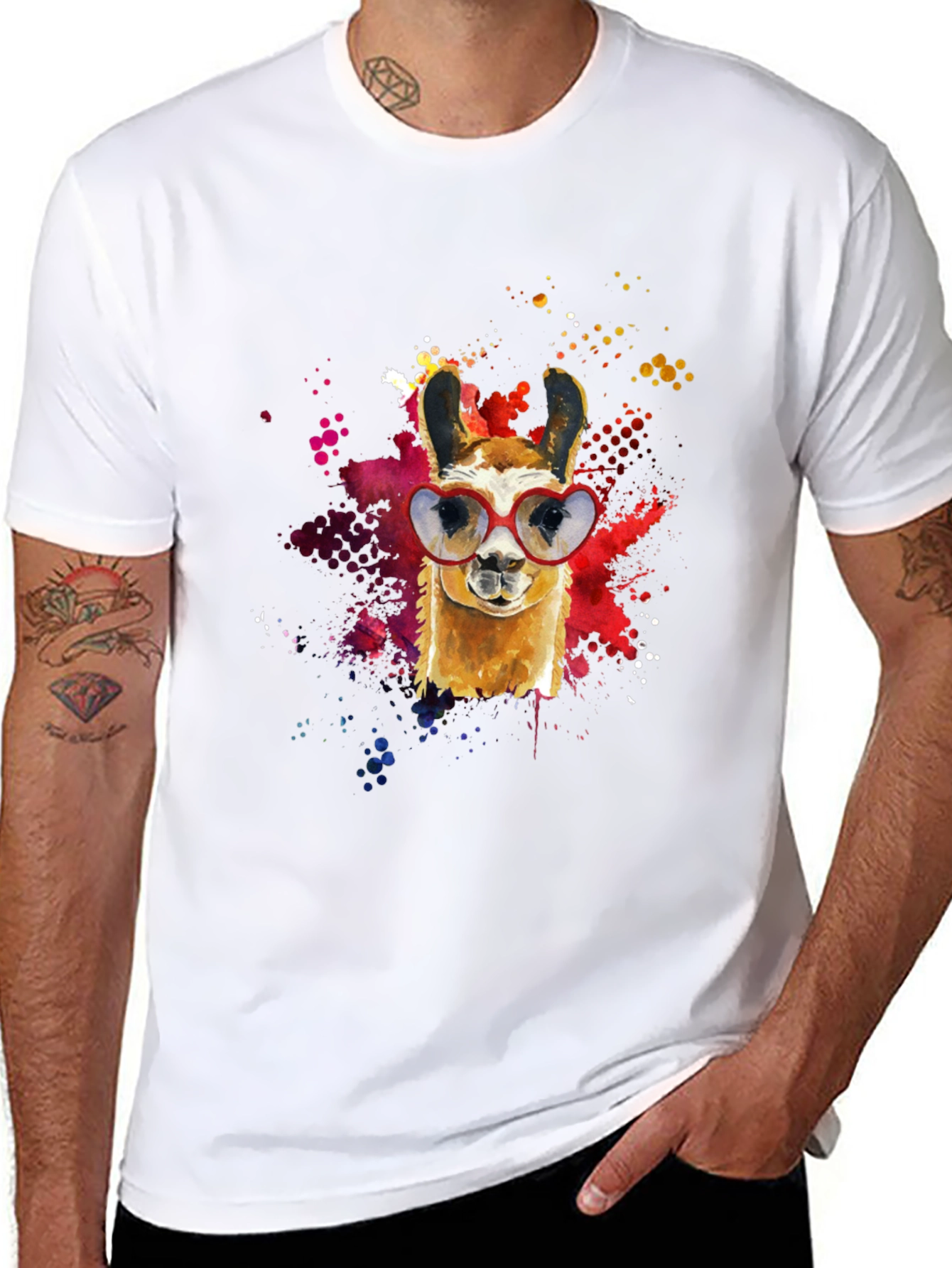 Llama Heart Sunglasses Black T-Shirt