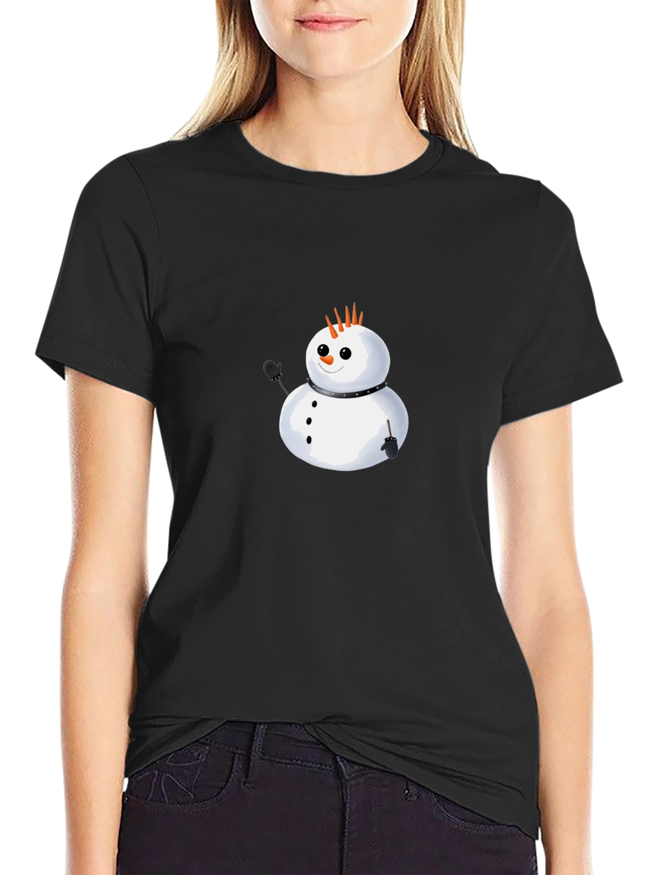 Punk Snowman Black T-Shirt - Unique Holiday Style