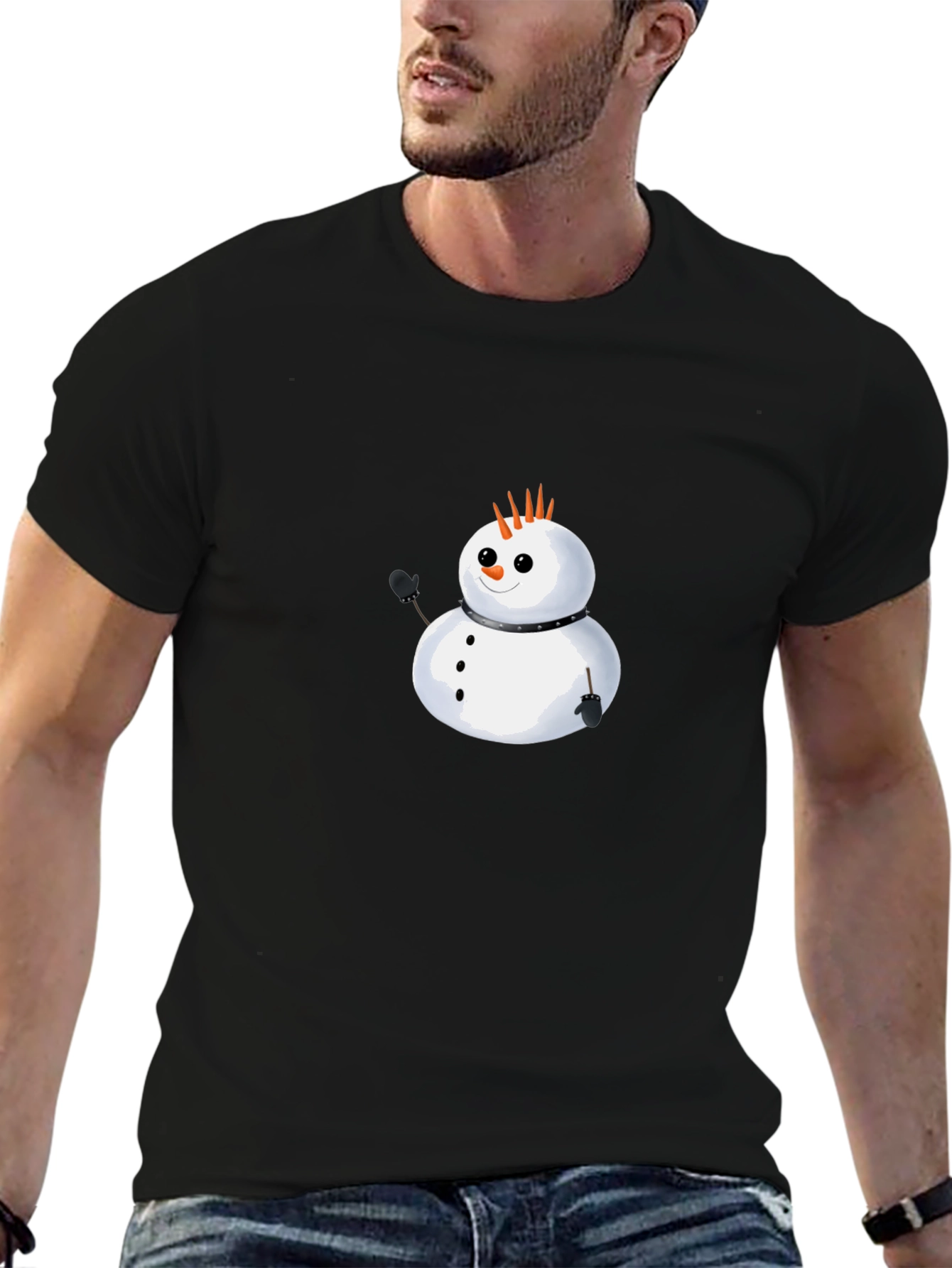 Punk Snowman Black T-Shirt - Unique Holiday Style