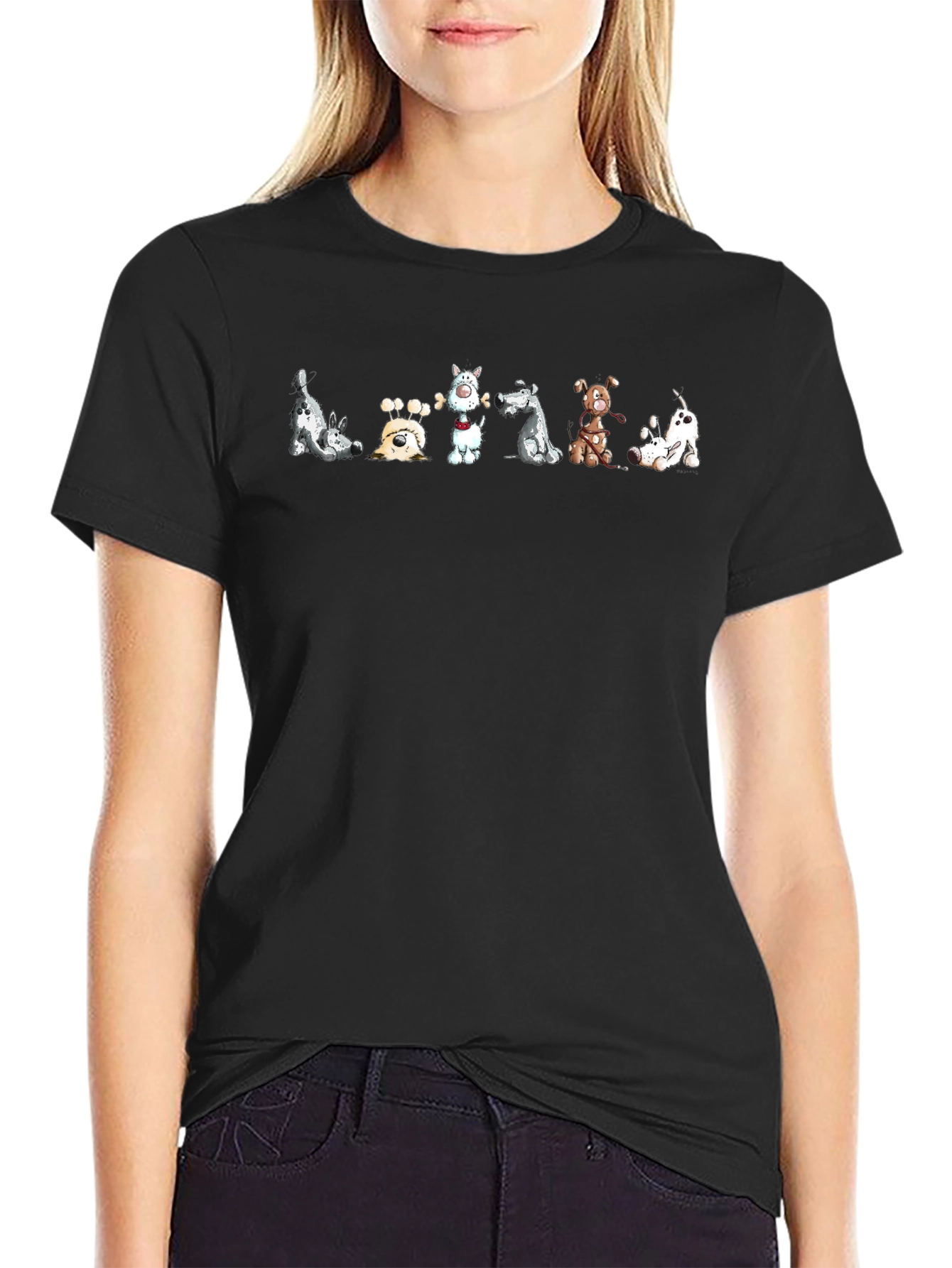 Dog Graphic Print Black T-Shirt