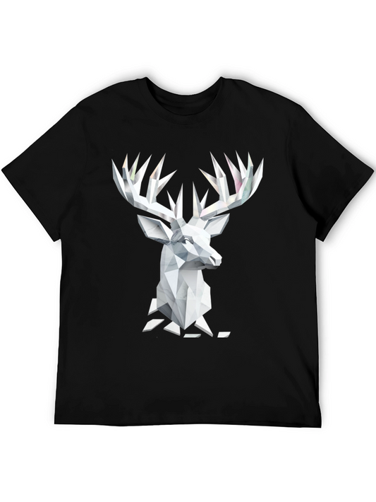 Geometric Deer Head Graphic Tee - Black