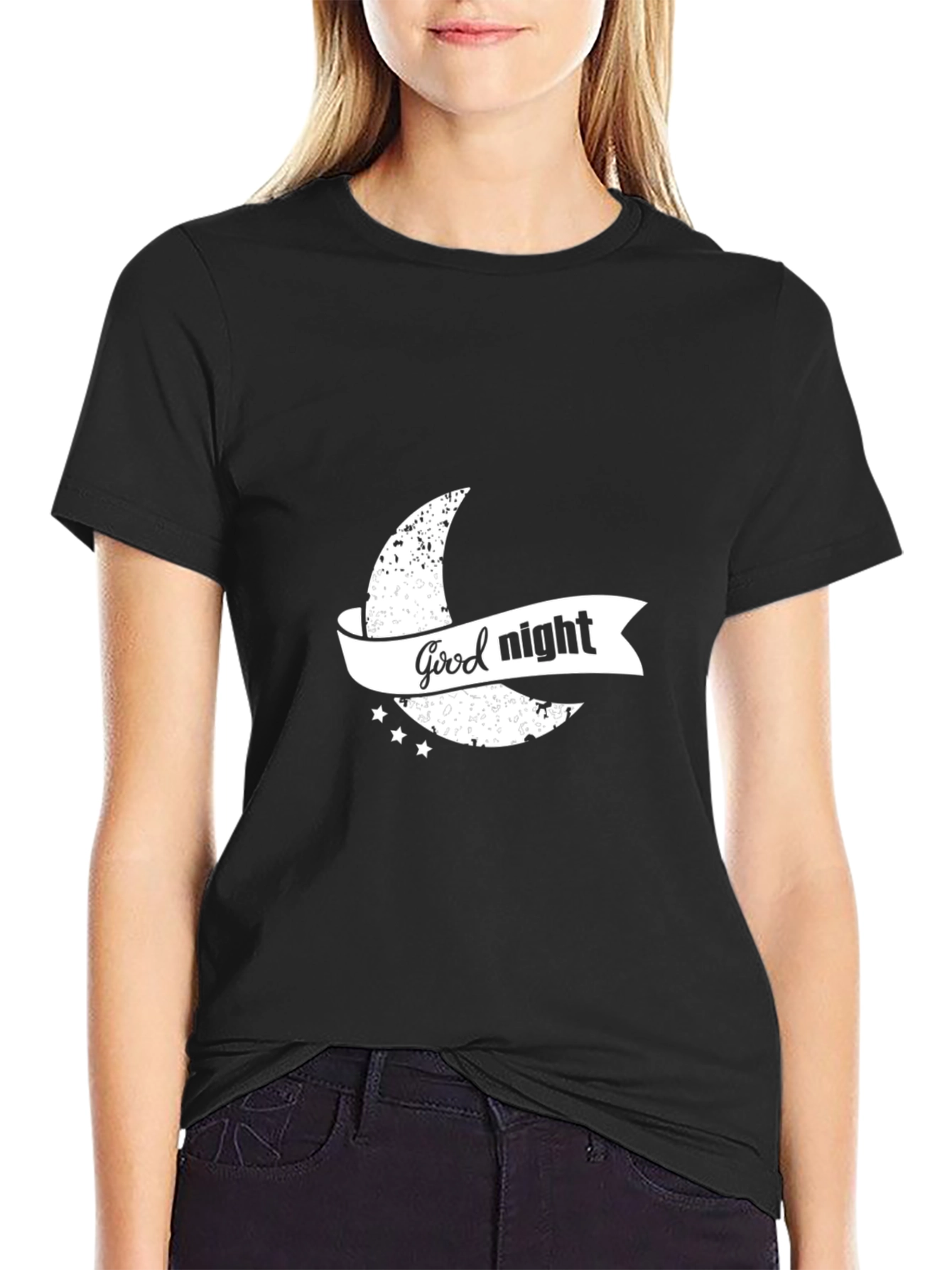 Good Night Graphic Print Black T-Shirt