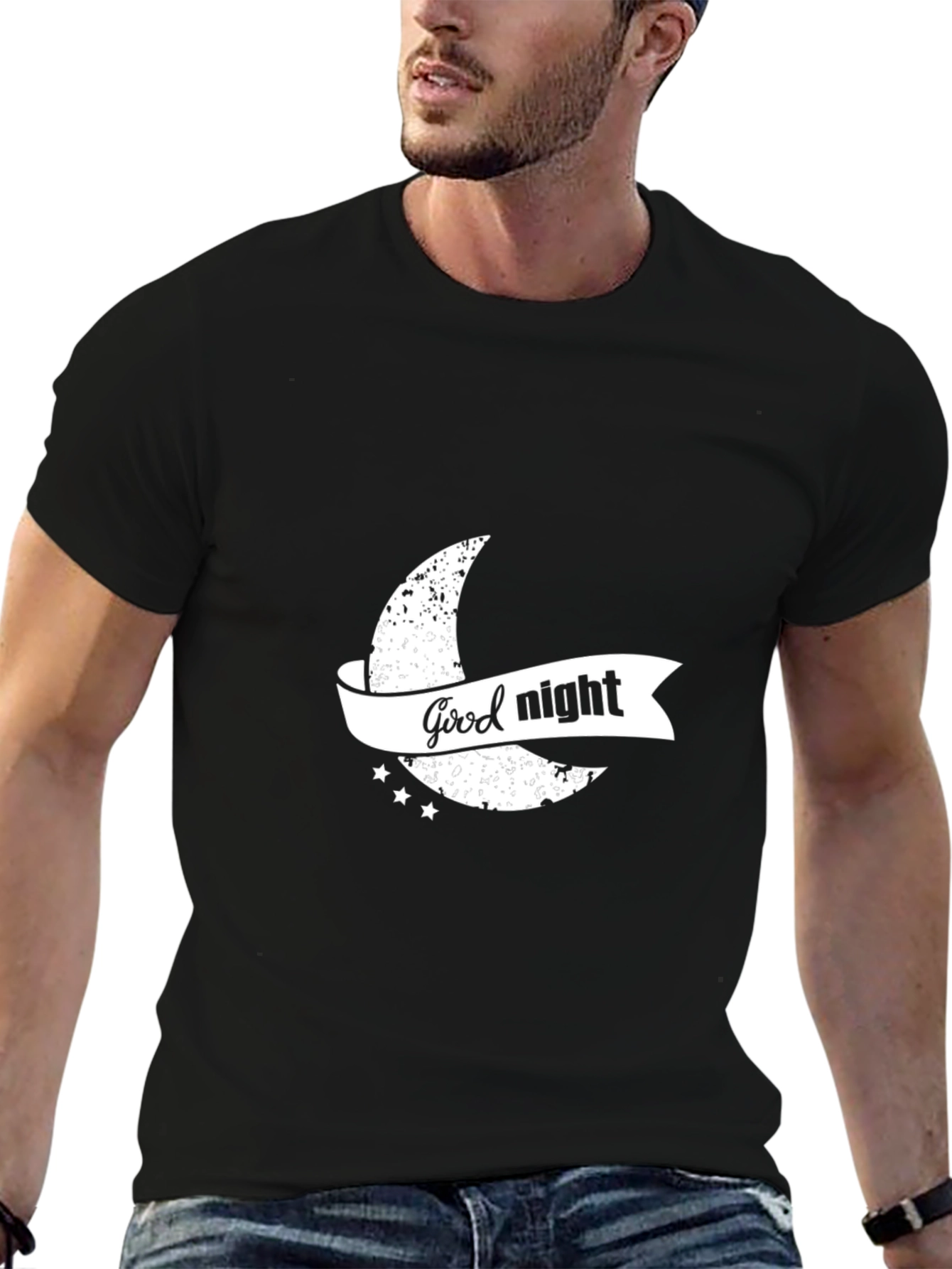 Good Night Graphic Print Black T-Shirt