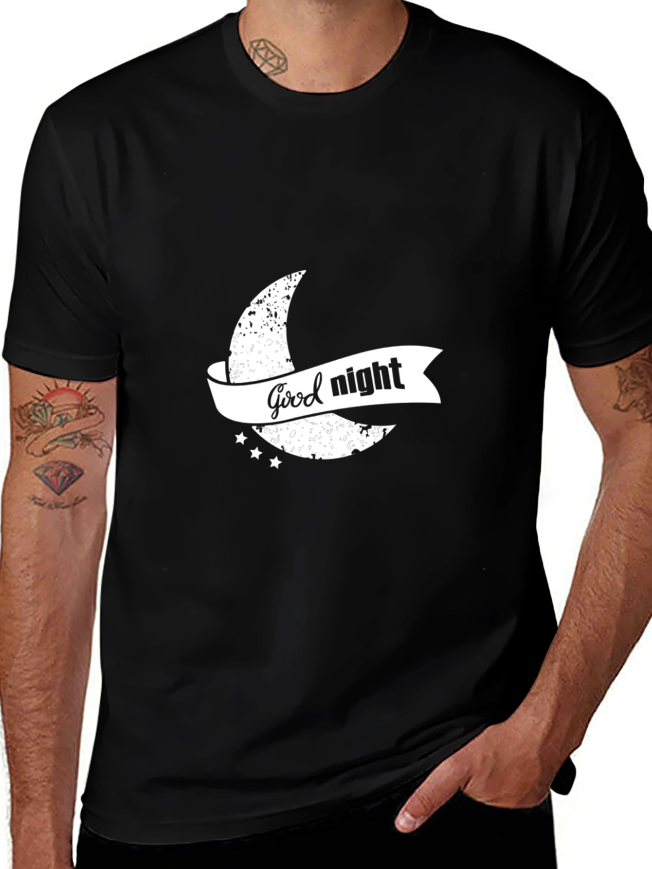 Good Night Graphic Print Black T-Shirt