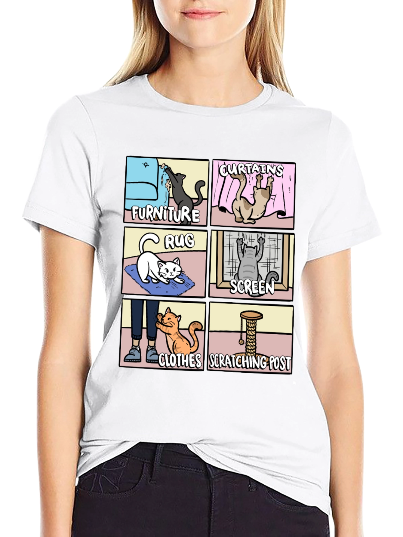 Cat Scratching Habit Graphic Tee - Humor T-Shirt