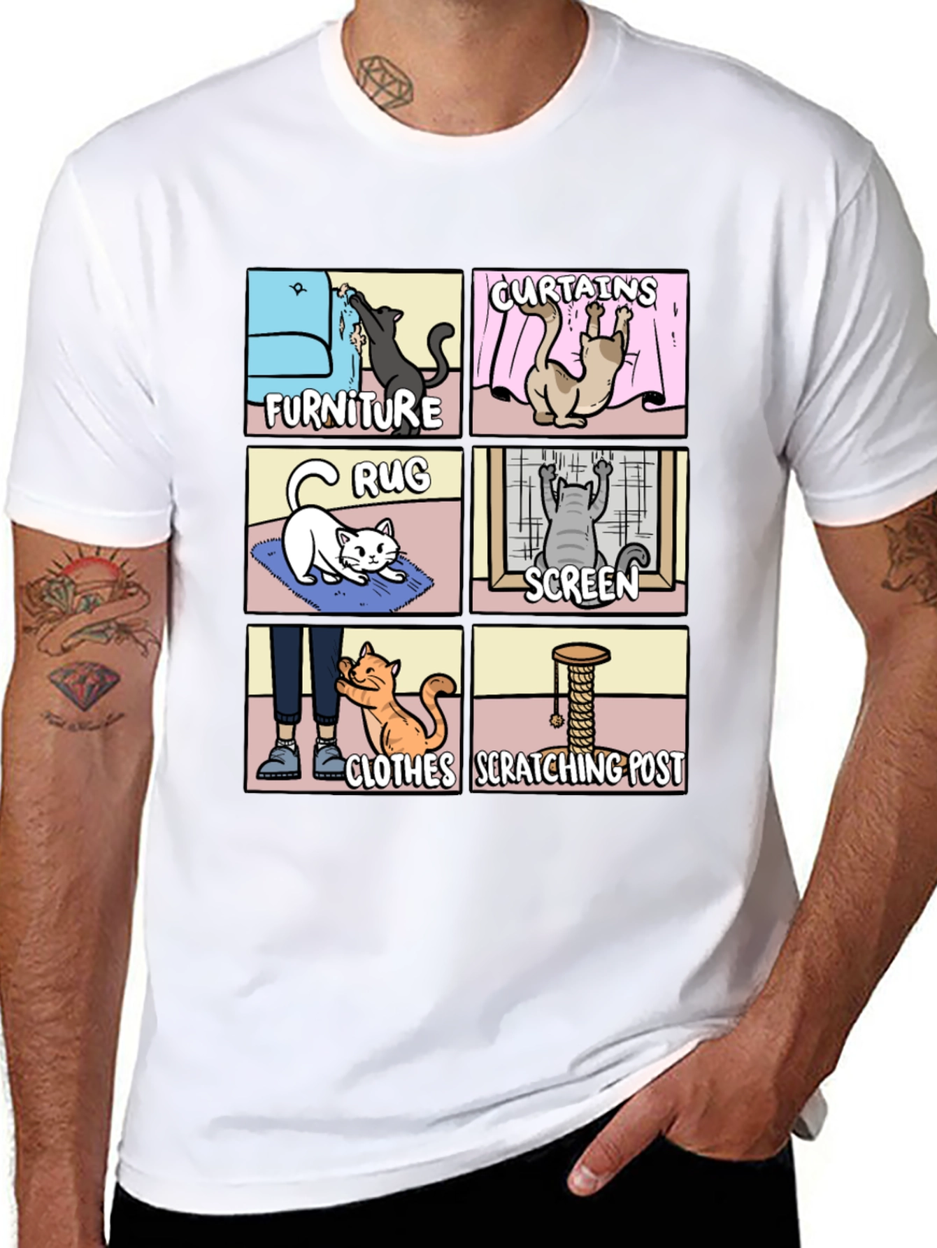 Cat Scratching Habit Graphic Tee - Humor T-Shirt