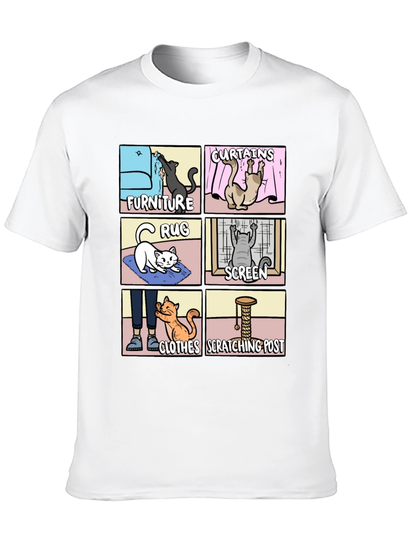 Cat Scratching Habit Graphic Tee - Humor T-Shirt