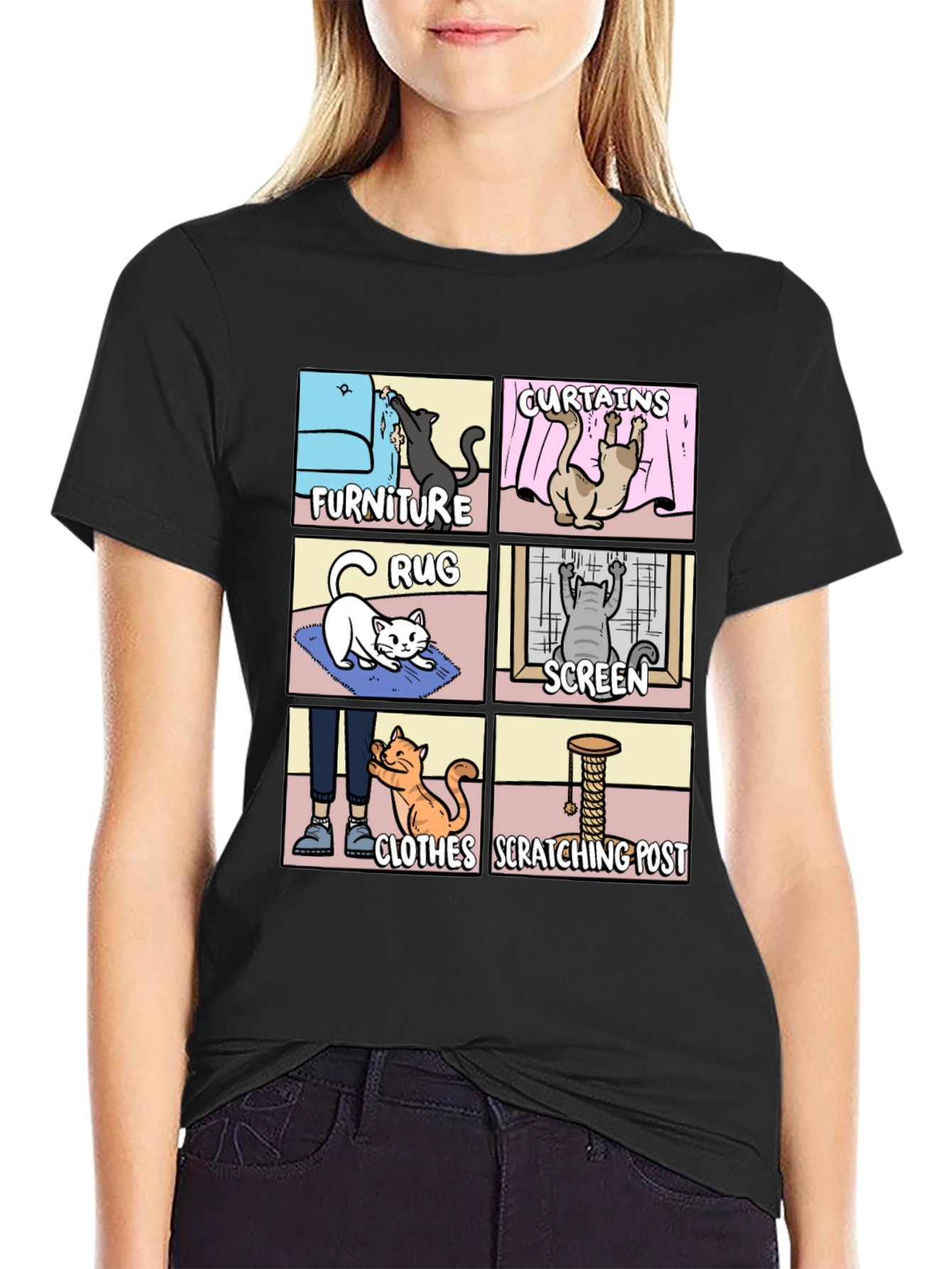 Cat Scratching Habit Graphic Tee - Humor T-Shirt