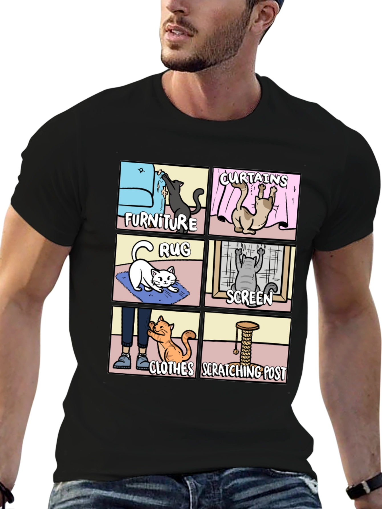 Cat Scratching Habit Graphic Tee - Humor T-Shirt